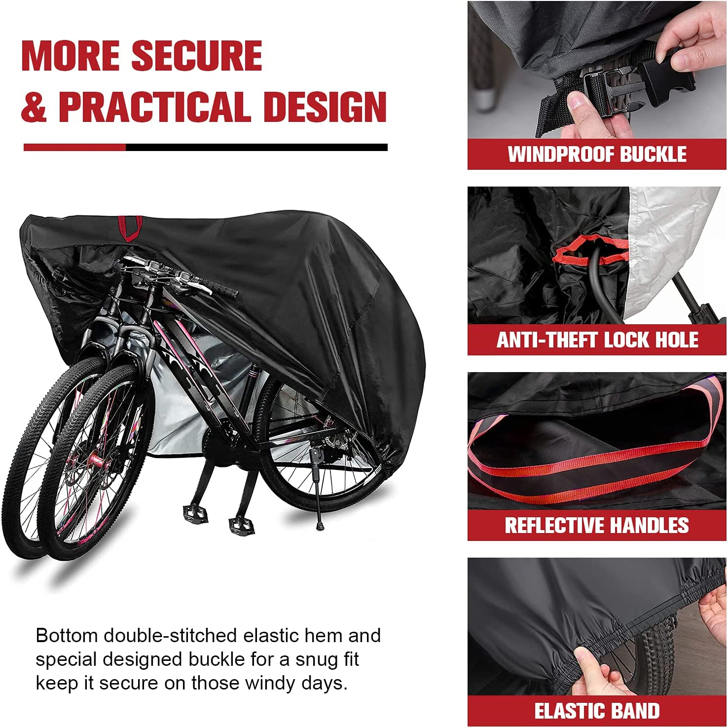 Bike Cover for Outdoor Storage Heavy Duty 210D Waterproof Bicycle Cover Rain UV Protection Dustproof with Lock Holes and Storage Bag for Cruisers, Mountain, Road Electric Bikes image number 3