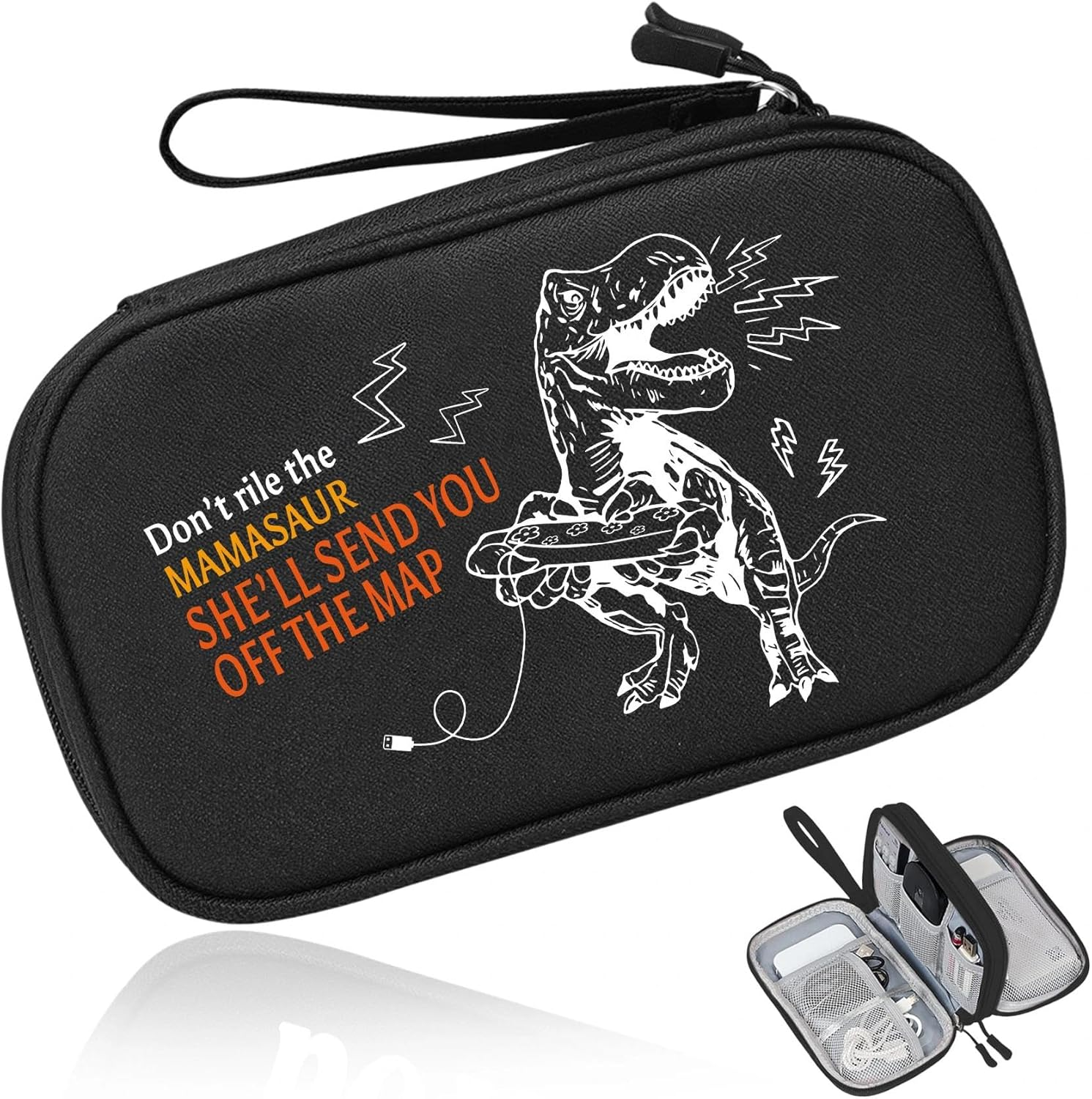 COSHAYSOO Electronics Organizer Bag Travel with Chenille Letter Patch TECH Traveling Must Have Accessories Cute Personalized Gift for Women Cable Cord Charger Storage Pouch (Greenish Blue) - Black-Don'T Rile Mama