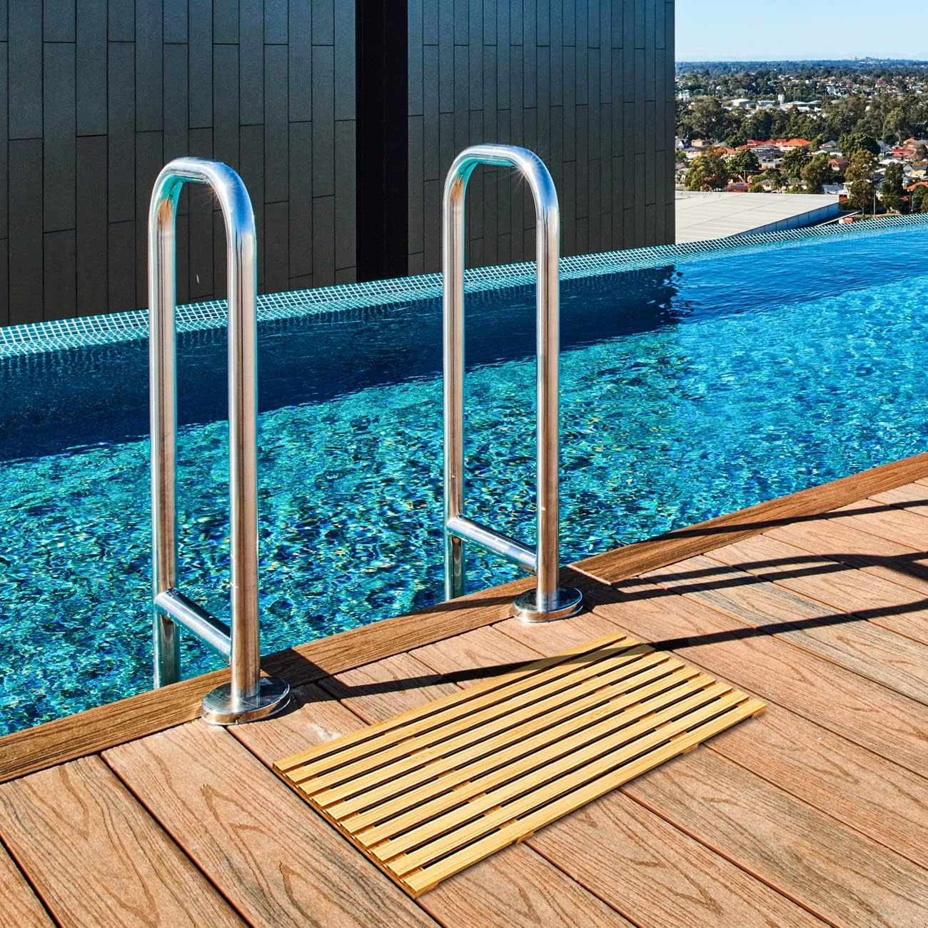 Clevinger Bamboo Bath Mat, Non Slip Shower Mat for Bathroom,Sturdy Waterproof Wooden Floor Duck Board Easy Storage,Standard Mat Bathroom Showers, Bathtubs, Floors, Indoor and Outdoor Use Color HO0268 image number 4