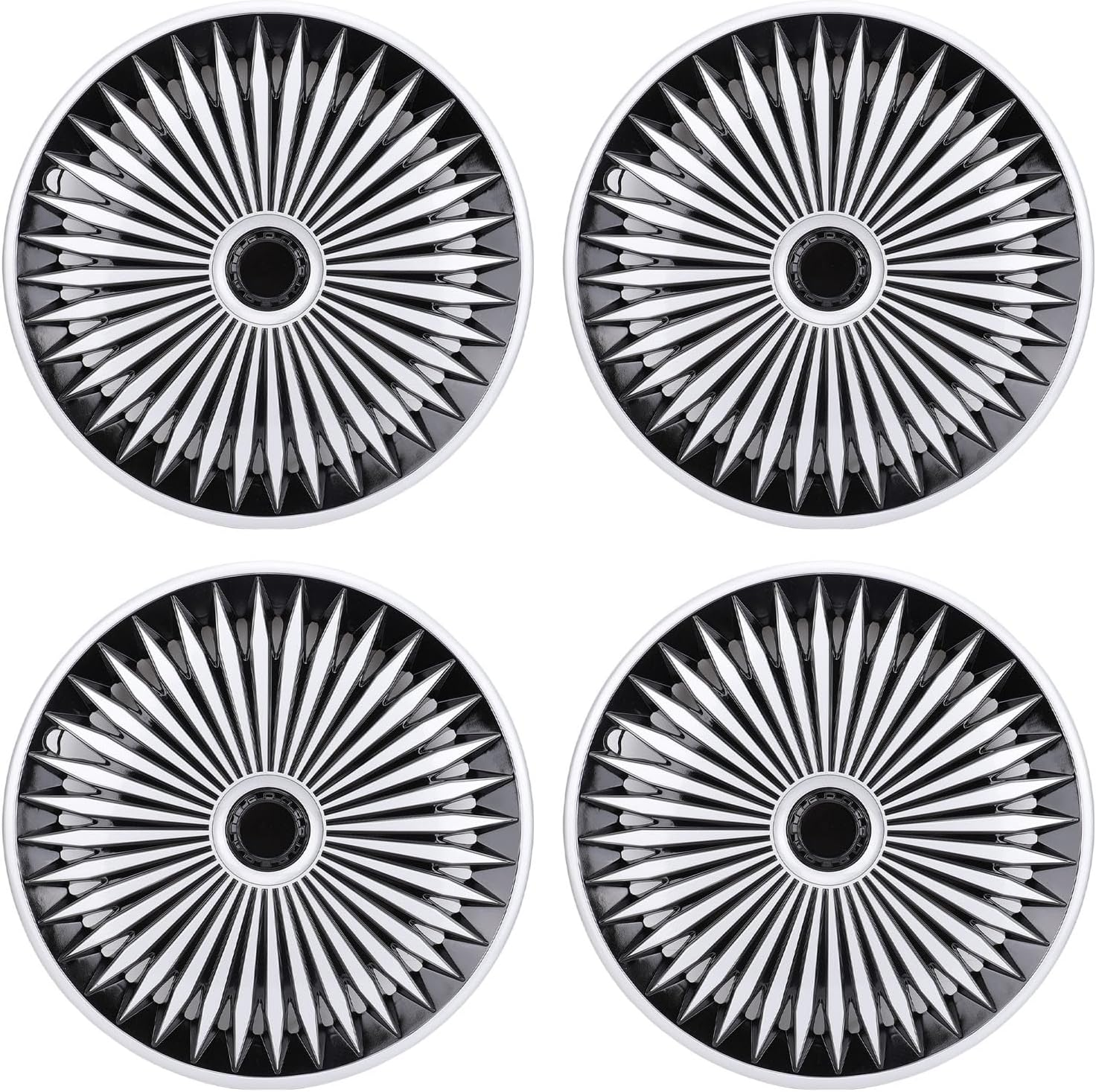 Jiawu Hubcaps, 17 Inch Wheel Hub Cap Set, R17 Hub Caps Universal Wheel Rim Cover ABS Material Exterior Accessories for Car Truck SUV, Set of 4, Easy Snap on Install, Wheel Guards (Black)
