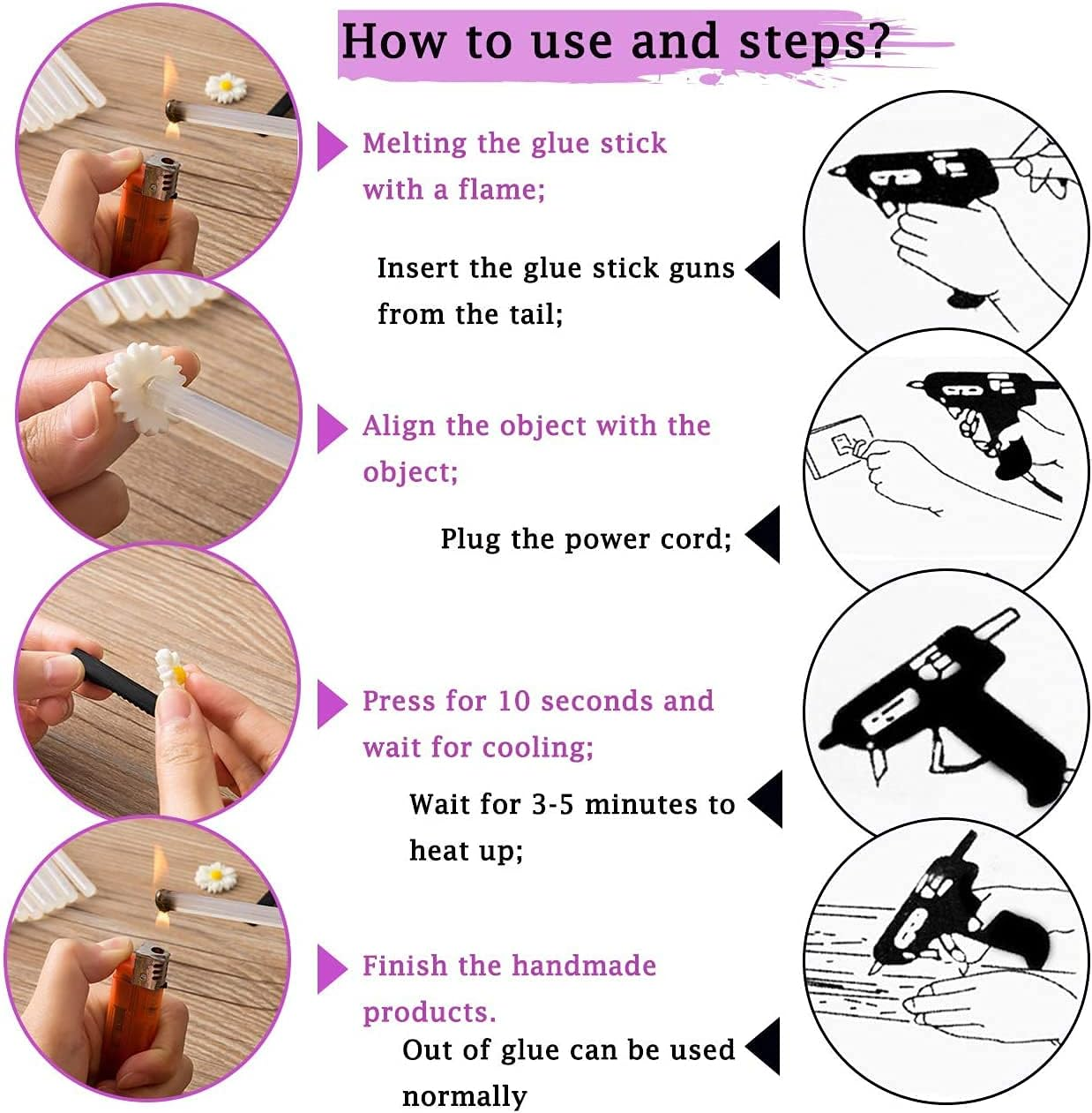 EZONEDEAL 50PCS Hot Transparent Melt Glue Gun Sticks EVA Glue for Art Craft Repair Bonding DIY Small Craft Projects & Sealing and Quick Daily Diameter 7 Mm, Length 100 Mm White image number 4