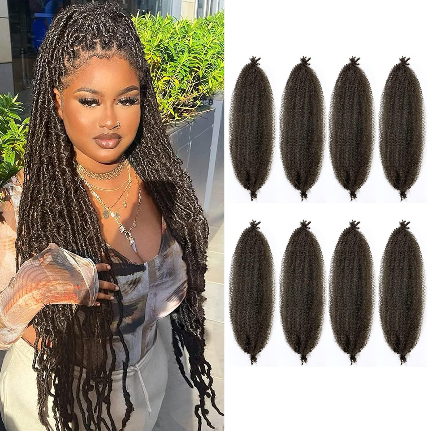 24 Inches, 8 Packs Pre-Separated Springy Afro Twist Hair, Synthetic Marley Crochet Braiding for Distressed Soft Locs Extension for Black Women (24 Inches, 4#)