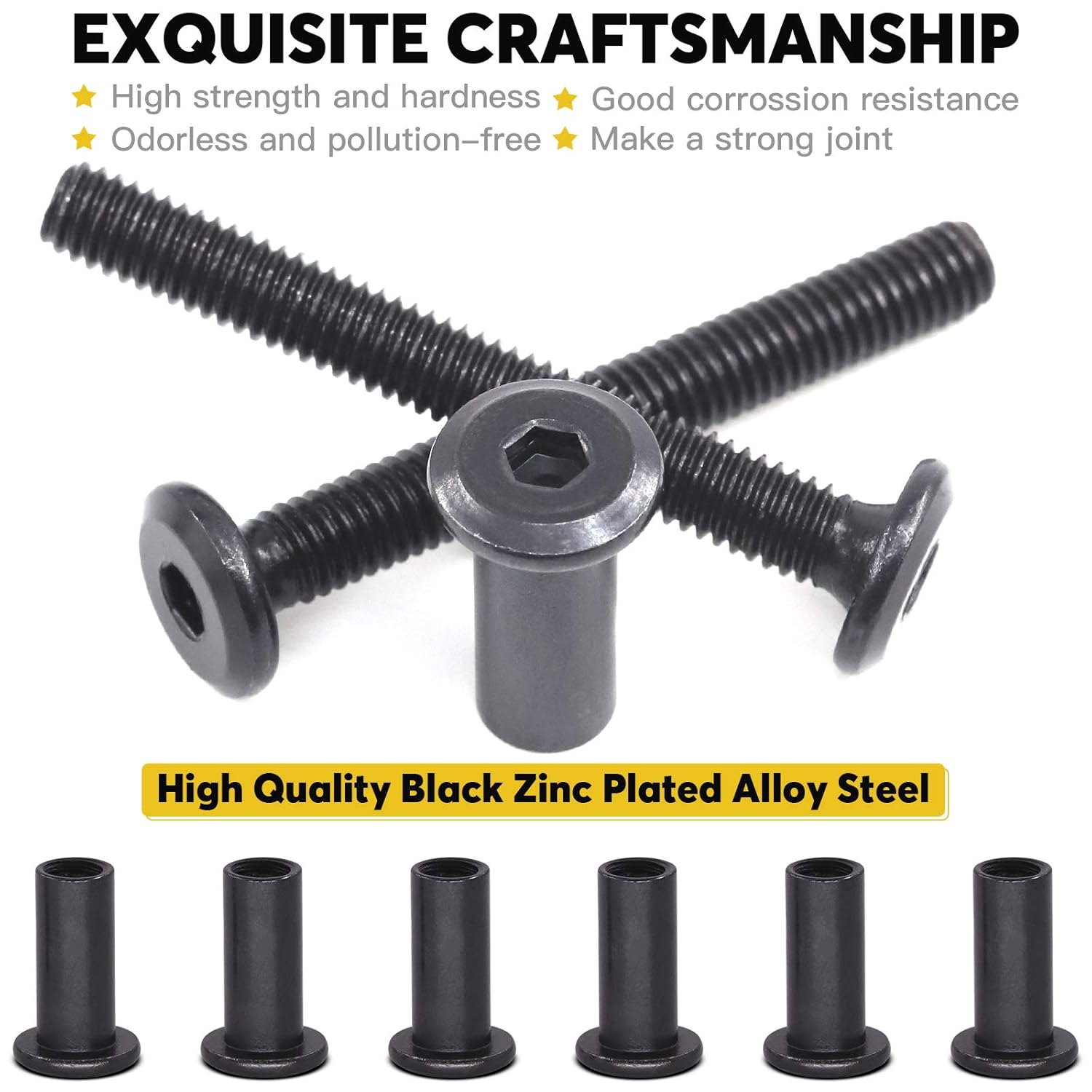 Mardatt 12Set M6X50Mm Black Hex Socket Cap Bolts, Barrel Nuts & Hex Key for Furniture Assembly & DIY Projects image number 2