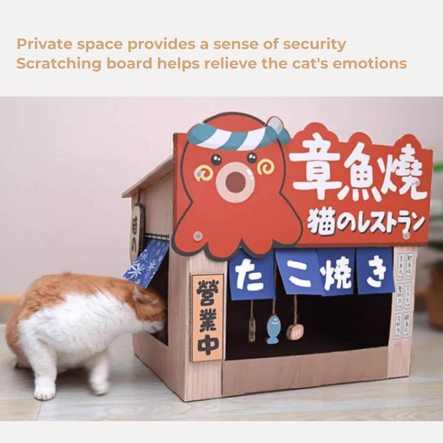 Cardboard Cat House with Scratcher, Catnip, Heated Cat Cave with Thermal Spa Design &ndash; Warm, Cozy & Secure Pet Bed for Cats and Kittens image number 3