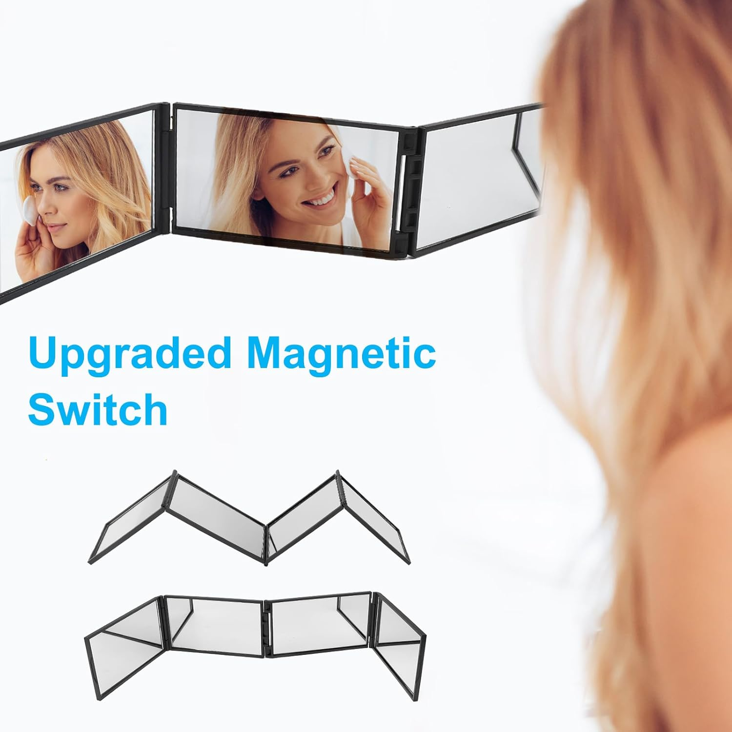 360 Degree Mirror, 4-Way Mirror, Cosmetic Mirror, Small Travel Mirror, Folding Hand Mirror, High Resolution, Deformation-Free Pocket Mirror, for Make-Up, Hair Self Cutting image number 2