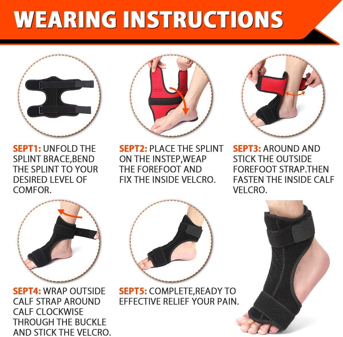 Plantar Fasciitis Dorsal Night Splint Orthotics Drop Foot Brace Foot Support for Plantar Fasciitis, Tendon Stretch, Achilles, Heel Spur Relief, Fits Left or Right Foot image number 2