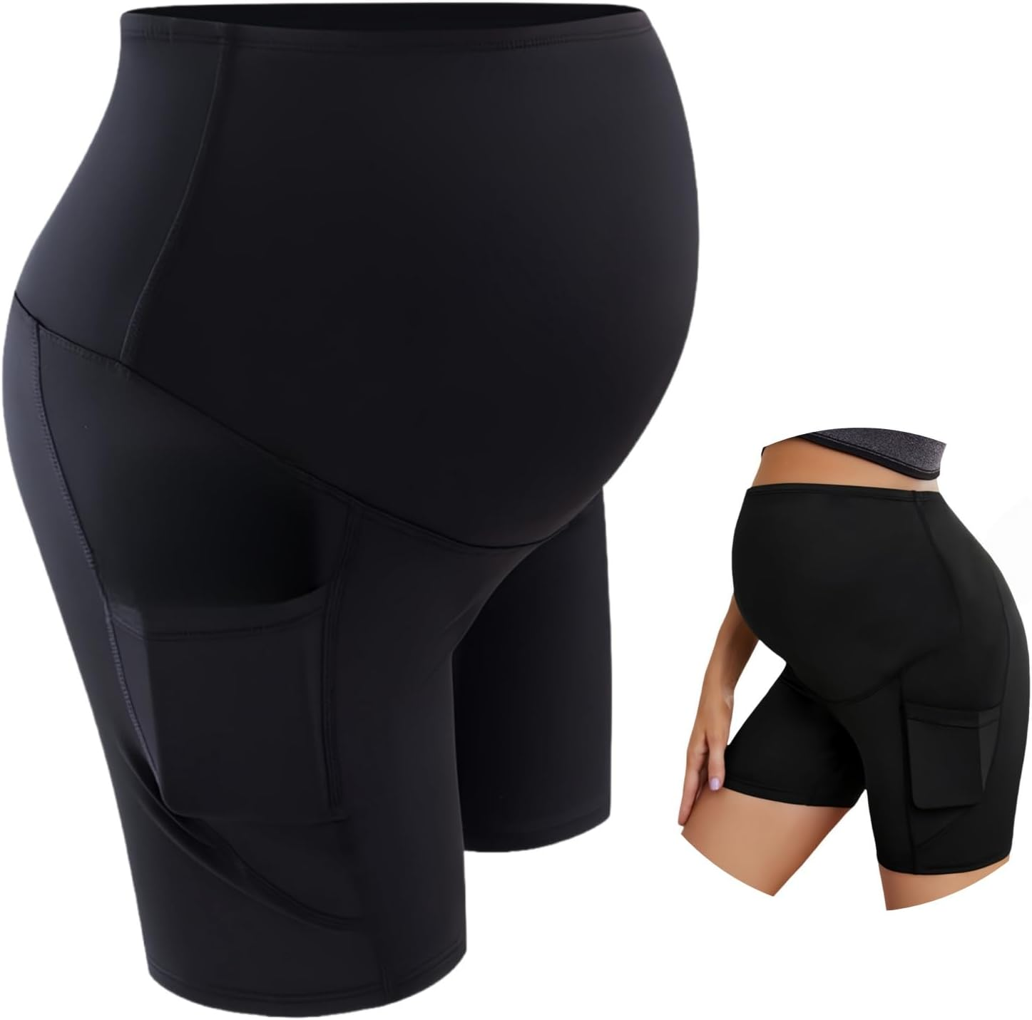 Maternity Gym Shorts with Belly Support Maternity Yoga Short Leggings Workout Shorts with Pockets Pregnancy Activewear for Women Running Yoga image number 1