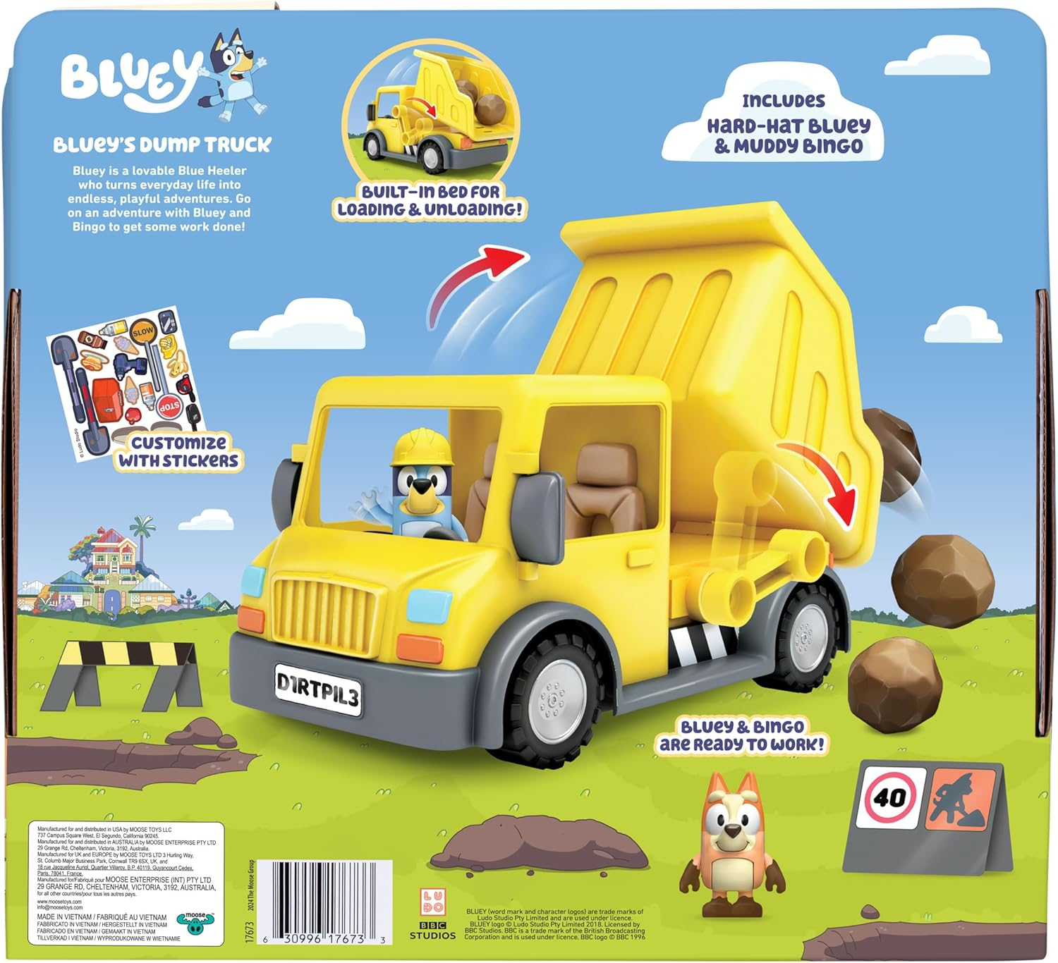 Bluey'S Dump Truck, with Load and Unload Feature, Get Some Work Done with Exclusive Hard-Hat Bluey and Muddy Bingo image number 3