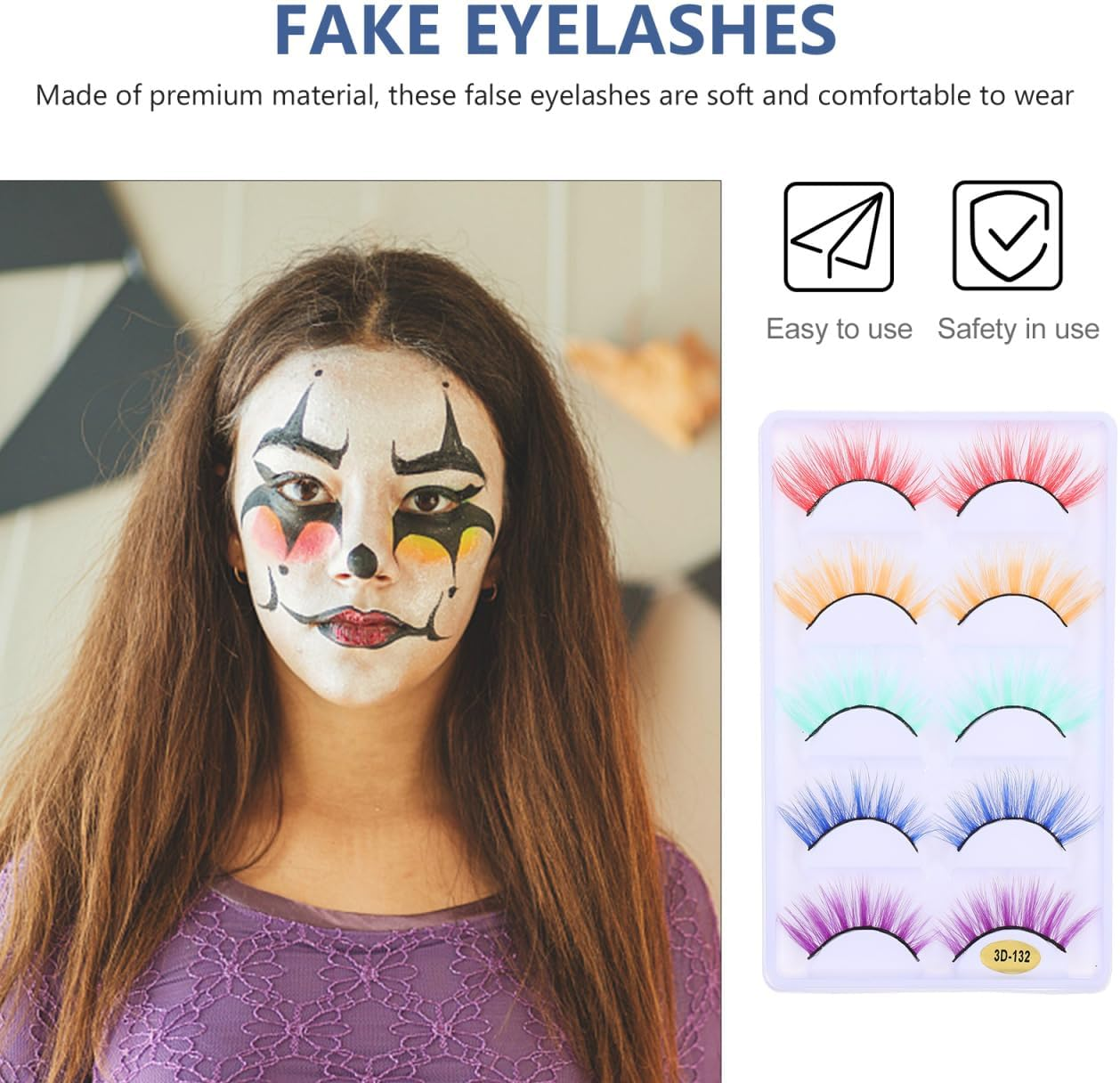3D False Eyelashes - Assorted Color Fiber Makeup Lashes for Halloween Cosplay and Daily Wear Thick Volume Comfortable Fit image number 2