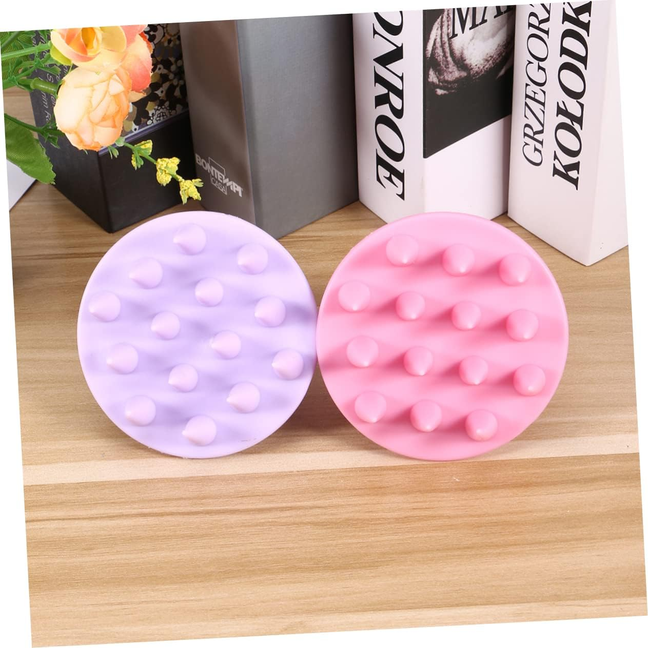 Obuyke 2Pcs Silicone Hair Scalp Massager Brush Set Exfoliating Shampoo Brush for Dandruff Treatment Stress Relief and Healthy Hair Growth Pink and Purple for Home and Salon Use image number 3