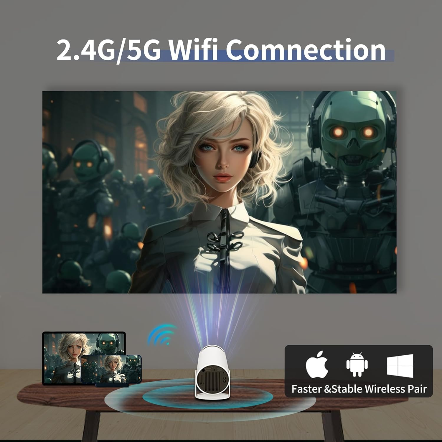 Mini Projector - 2025 Upgraded Portable Projector with Wifi 6 & Bluetooth 5.2, 4K Projector with Native 1080P & 4K Support, with Hdmi/Usb/Ps5/Smartphone/Laptop Compatibility image number 1