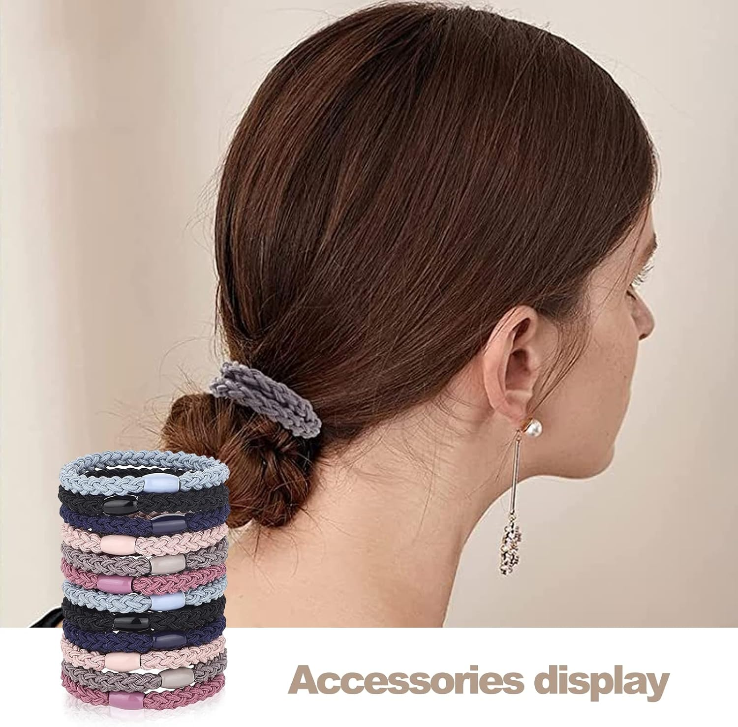 Pack of 24 Braided Hair Bobbles Cotton Hair Bobbles Multicoloured Braided Hair Bands Fashion Braided Elastic Hair Bobbles for Women/Girls/Children, Thick and Curly Hair (Mixed Colours) image number 3