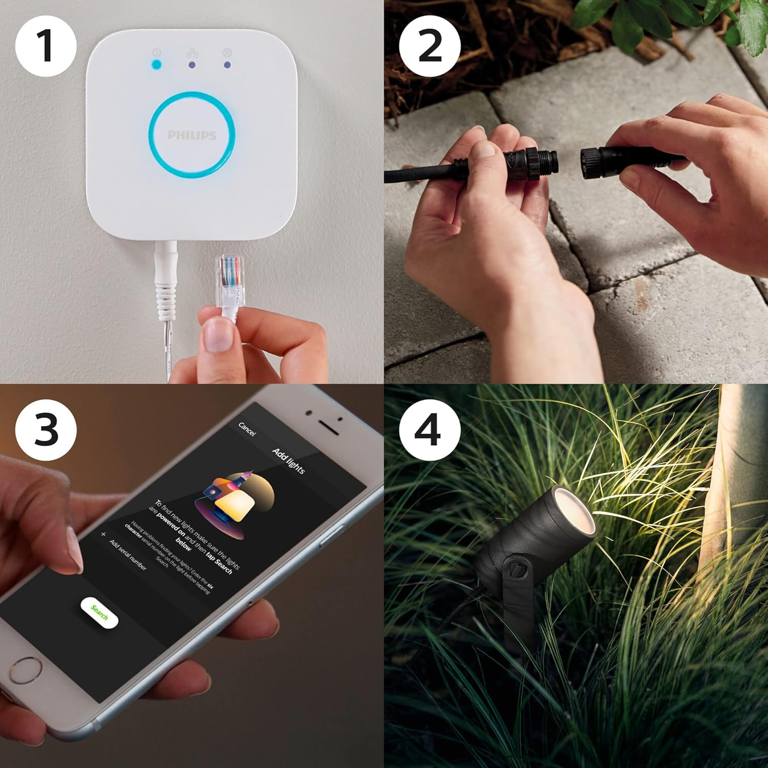 Philips Hue Lily Garden Spotlight 3-Light Base Set - Illuminated with White and Coloured Light - IP65 Waterproof Pin Spot - Works with Alexa and Google Home - Outdoor Light - Ground Spot - Connect To image number 4
