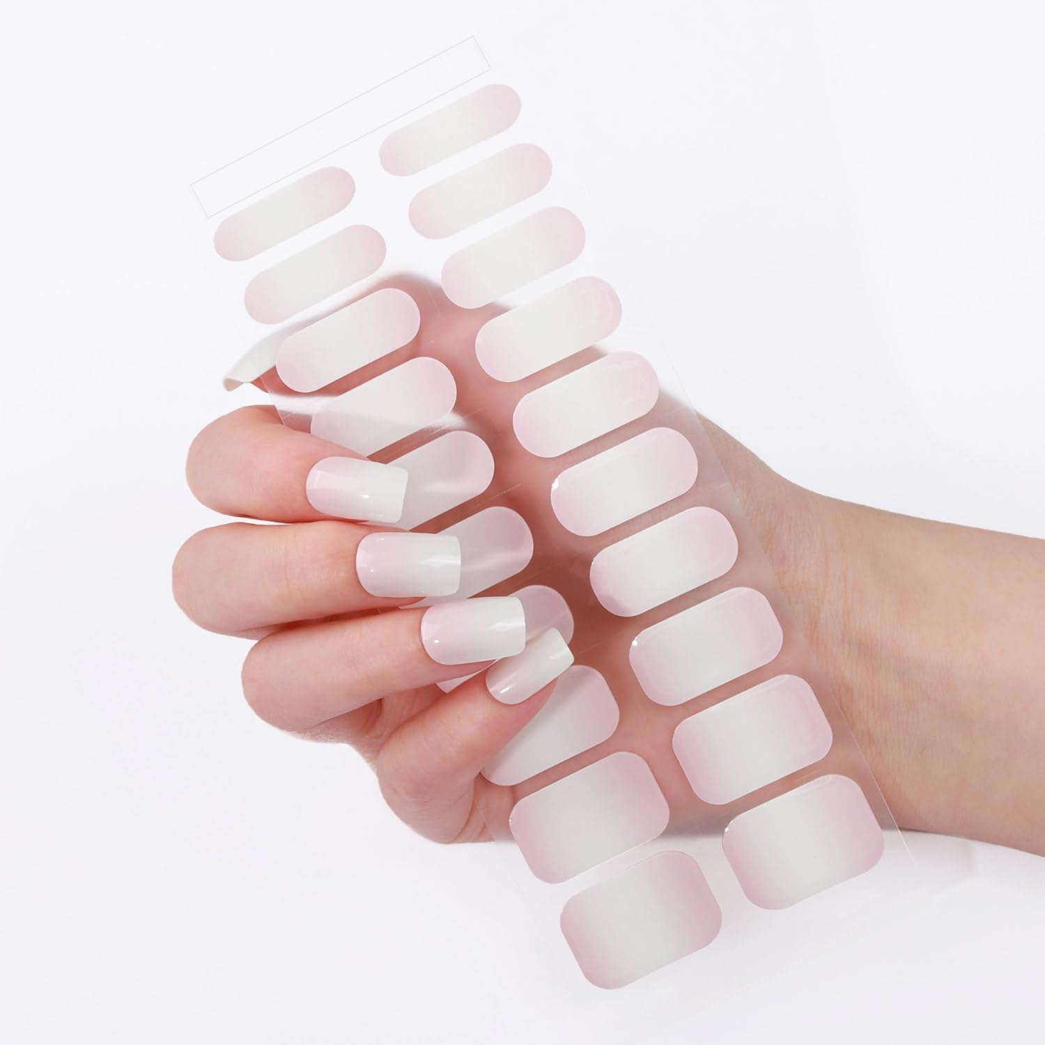 NKA Semi-Cured Gel Nail Strips Kit, 20 Strips in 10 Sizes &ndash; Quick & Easy Application &ndash; Cures in 60 Seconds &ndash; Includes Mini File, Cuticle Stick & Prep Pads &ndash; Long-Lasting, Ombre Pink