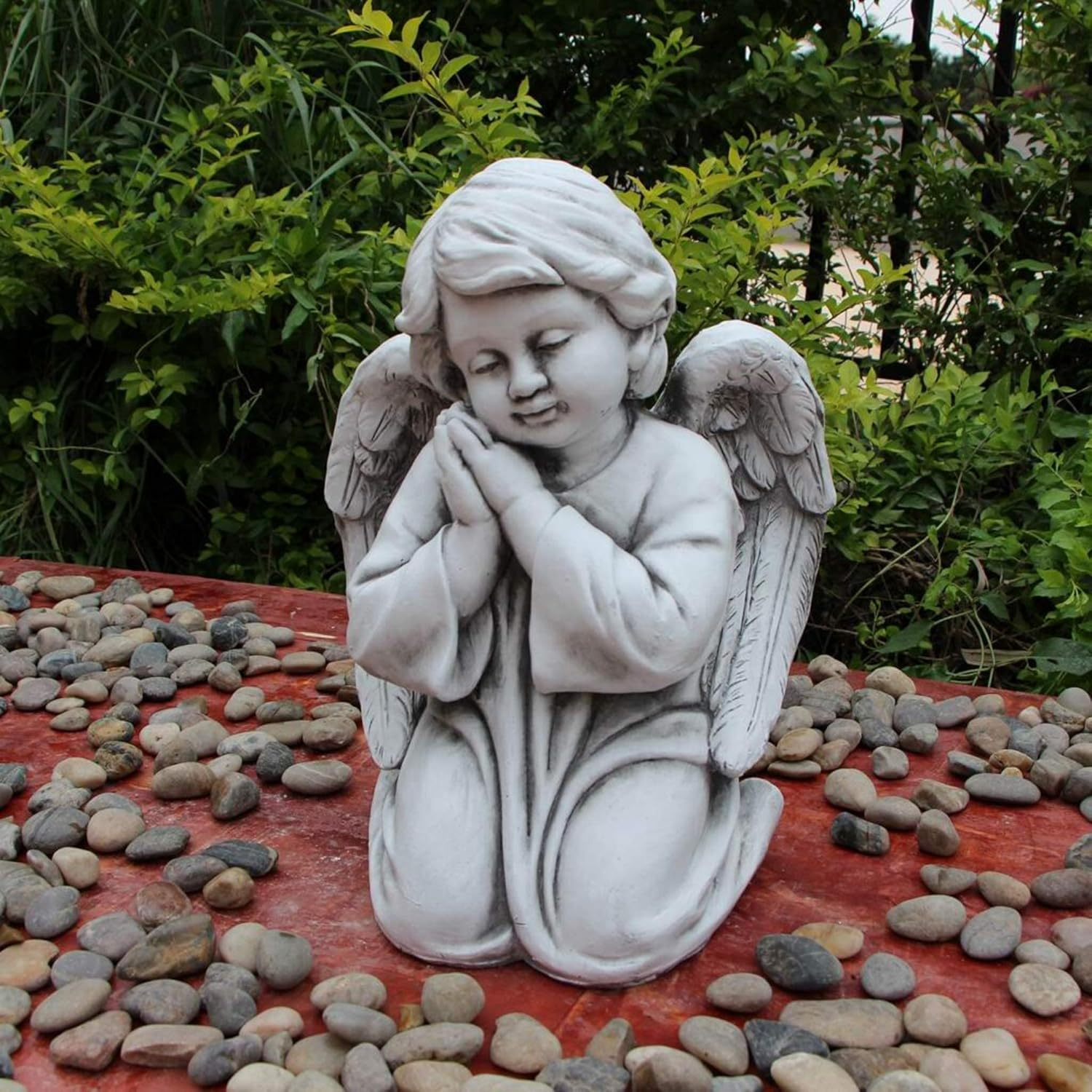 Statue Angel Boy Kneeling Sculpture Figurine Ornament Feature Garden Decor 32X24X44Cm