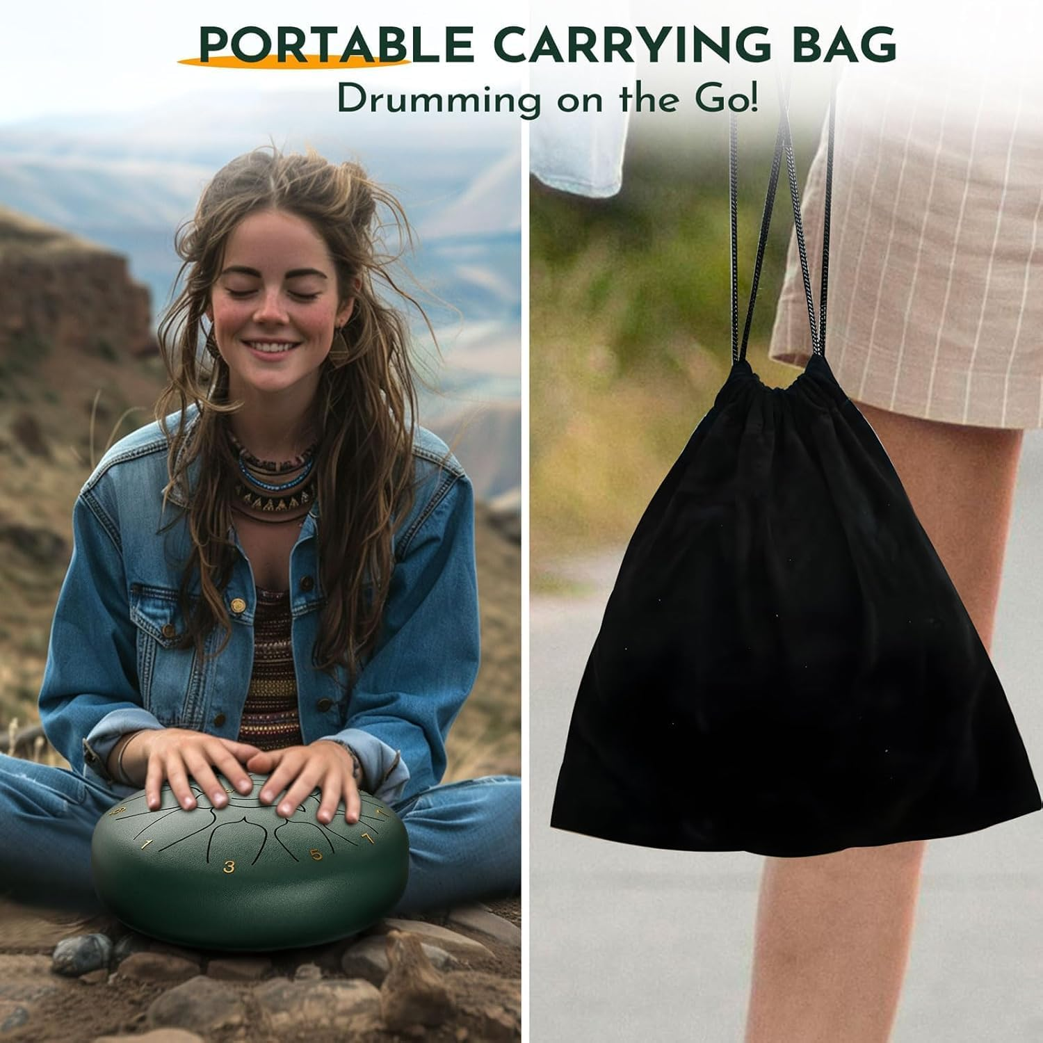 Steel Tongue Drum, Rain Drum with Bag, Handpan Drum Musical Instruments with Music Book, Drums Mallets, Mallet Holder, Finger Picks, Tongue Drum for Adult, Kids, 11 Notes 6 Inches (Deepgreen) image number 1