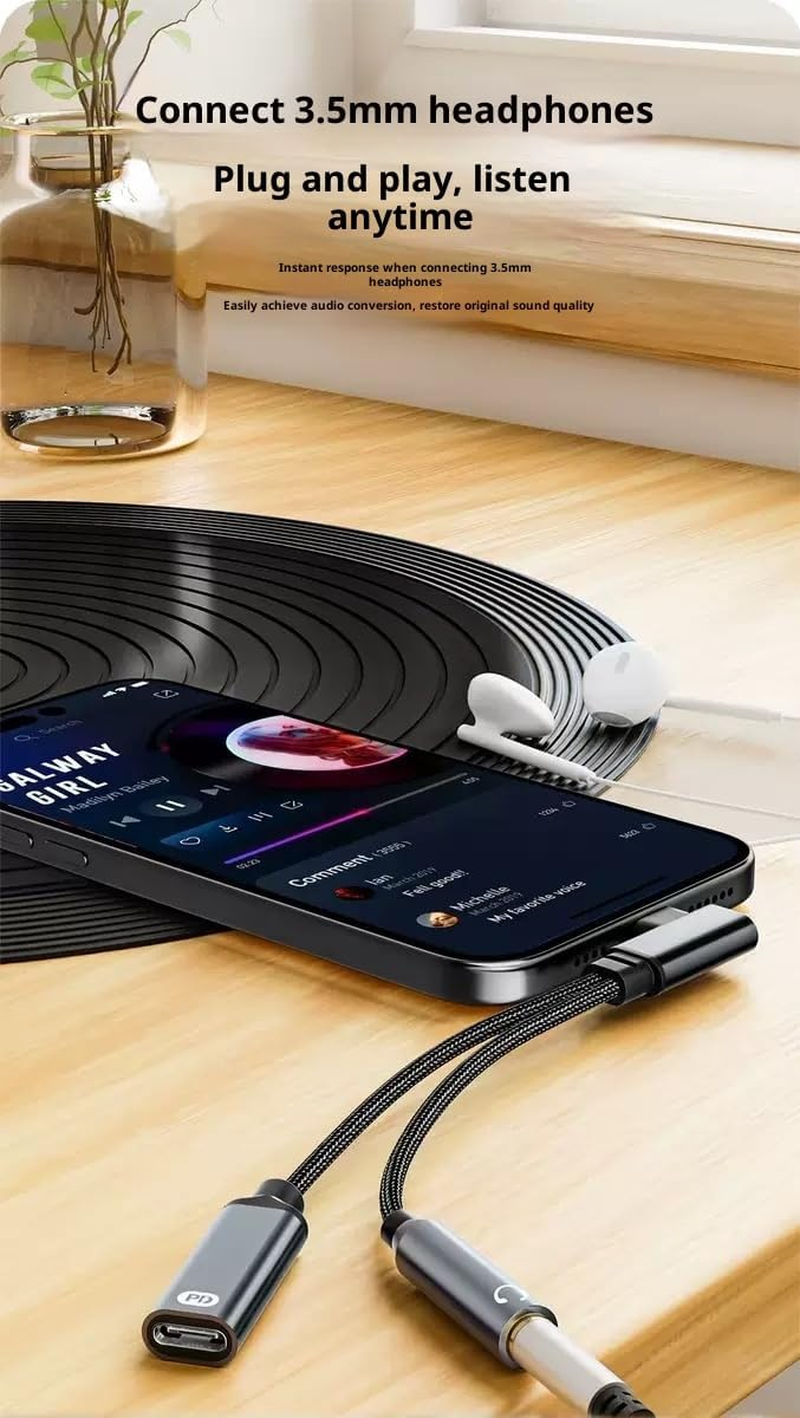 JIARUIJIANKJ USB C Headphone Jack Adapter and Charger for Iphone 17 16 USB C to 3.5Mm Audio Adapter 2In1 Type C to Aux Headphone Jack Dongle Cable Cord with PD 60W Fast Charging,Galaxy S25/S24/S23 image number 1