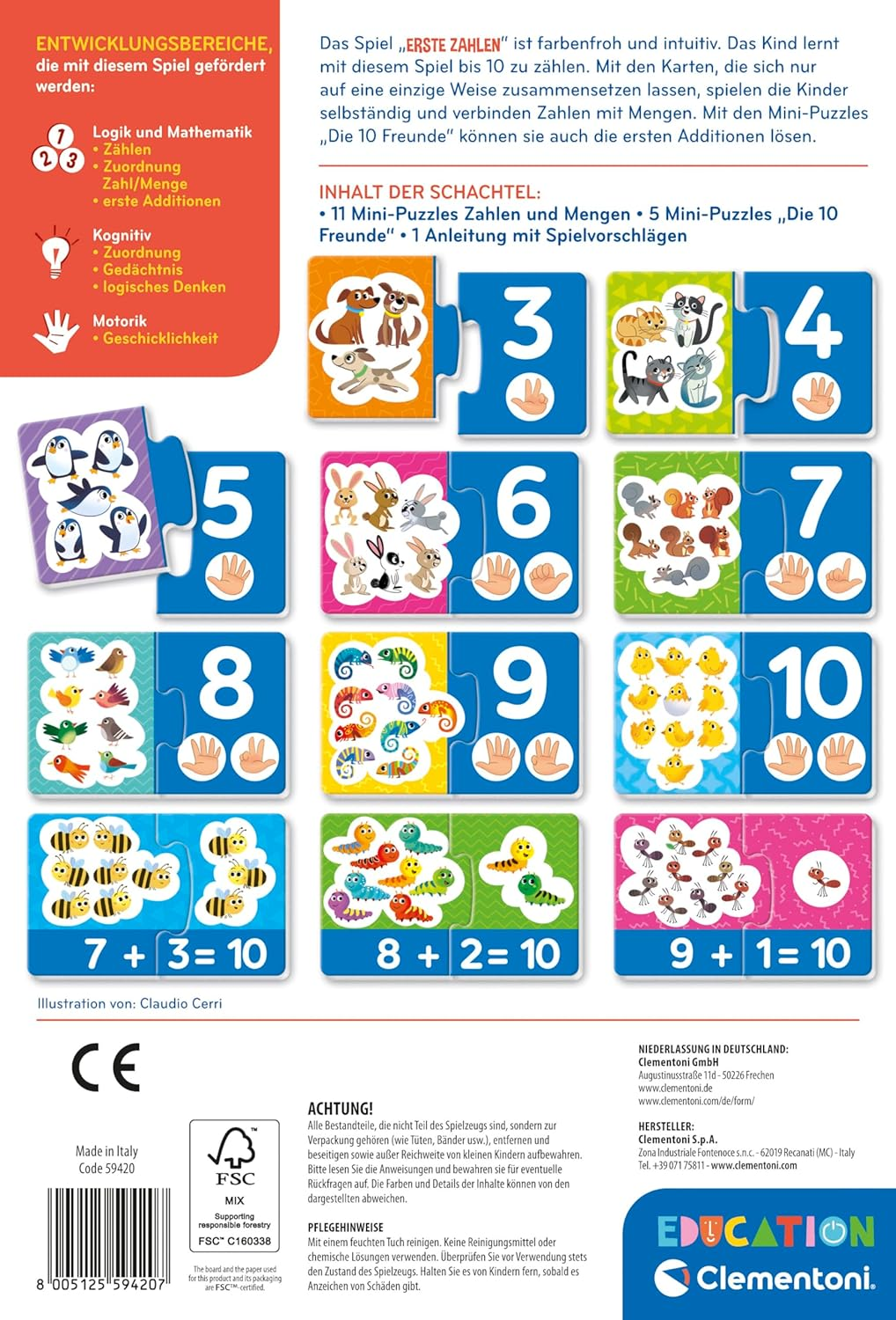 Clementoni Education First Numbers - Educational Game for Children from 3 Years - 16 Mini Puzzles for Learning Numbers & First Additions image number 3