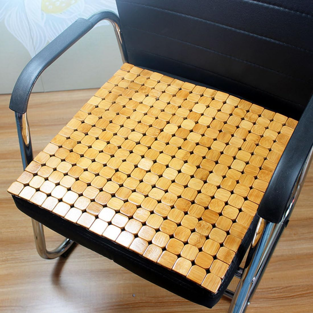 QUHUOYAO Bamboo Cushion, Cool and Breathable Sofa Cushion, Bamboo Seat Cushions Summer Chair Cushion Car Seat Pad, Natural Wood Beaded Seat Cover Pad Mat Comfy Cool Summer Massage Seat 41X41CM image number 4