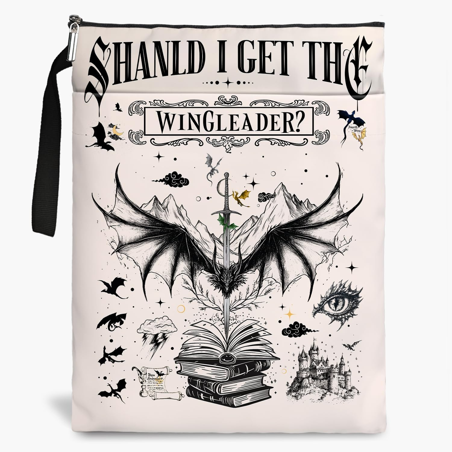 Fourth Wings Inspired Book Sleeve, Book Sleeves with Zipper, Dragon Book Sleeve for Book Lovers, Book Pouch Kindle Protector, Gifts for Women Teacher Librarian Bookworm Bookish (White-A, Large)