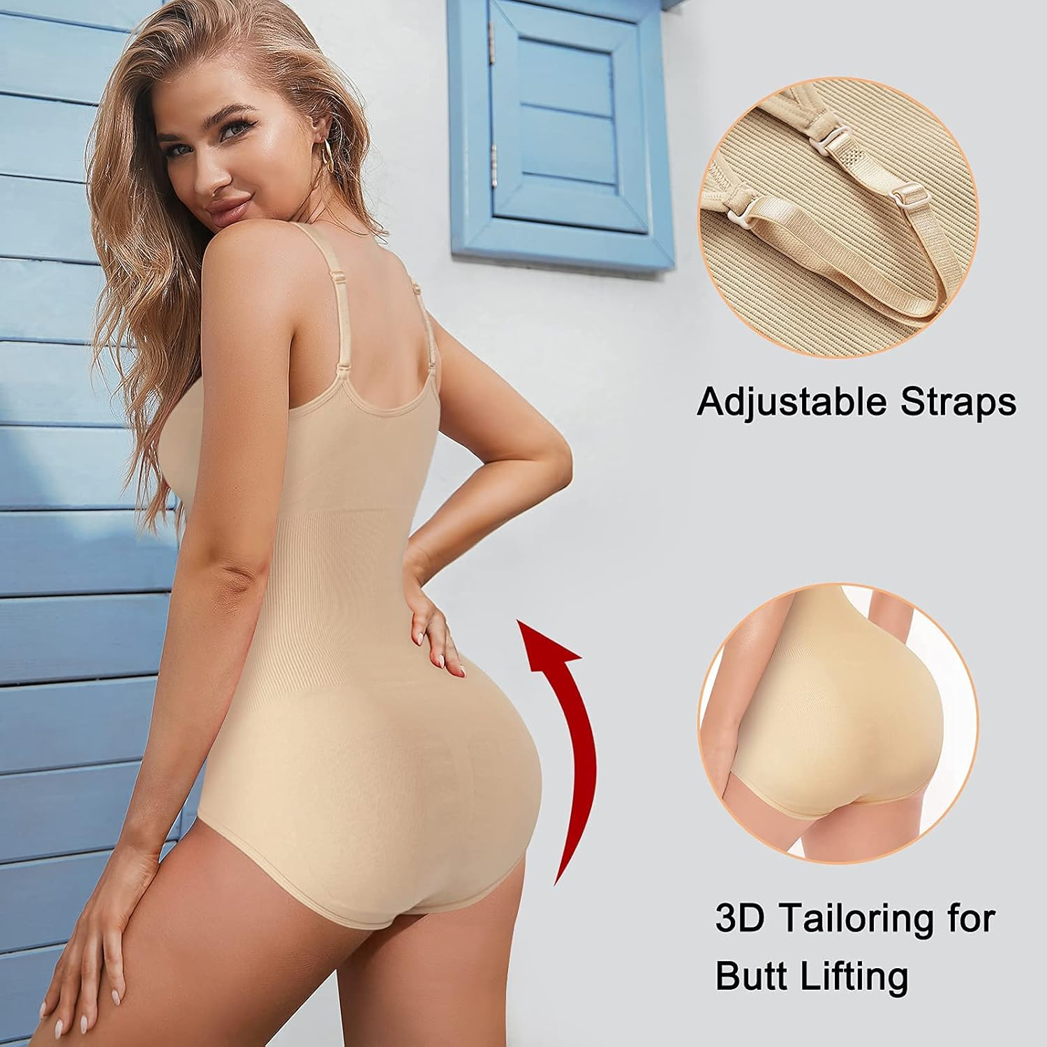 AOSBOEI Women Bodysuit Tops Shapewear Seamless Tummy Control Slimming Waist V Neck Sculpting Jumpsuits Body Shaper image number 1