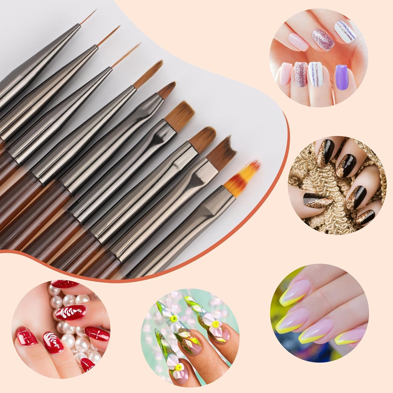 BTYMS 14Pc Professional Nail Art Brushes Set with Double-Ended Dotting Tool Pens,Nail Art Design Drawing Tools Gel Polish Manicure for Home DIY & Salon Use image number 4