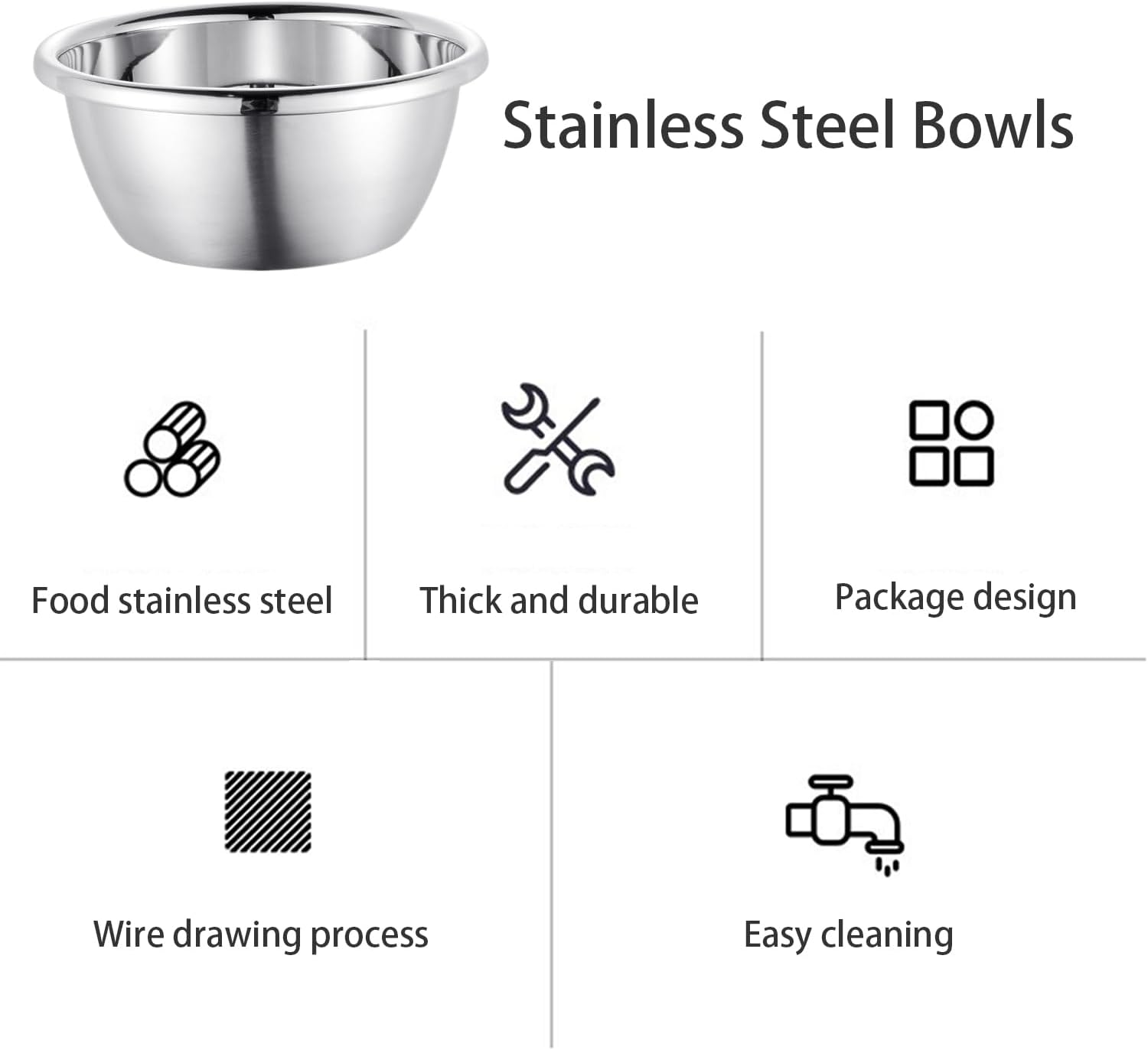 WANBY Stainless Steel Bowls Set 54 Oz Large Metal Salad Bowls Unbreakable Dinner Bowls Set Dishwasher Safe for Kitchen Home Camping Outdoor Party BBQ (4) image number 6