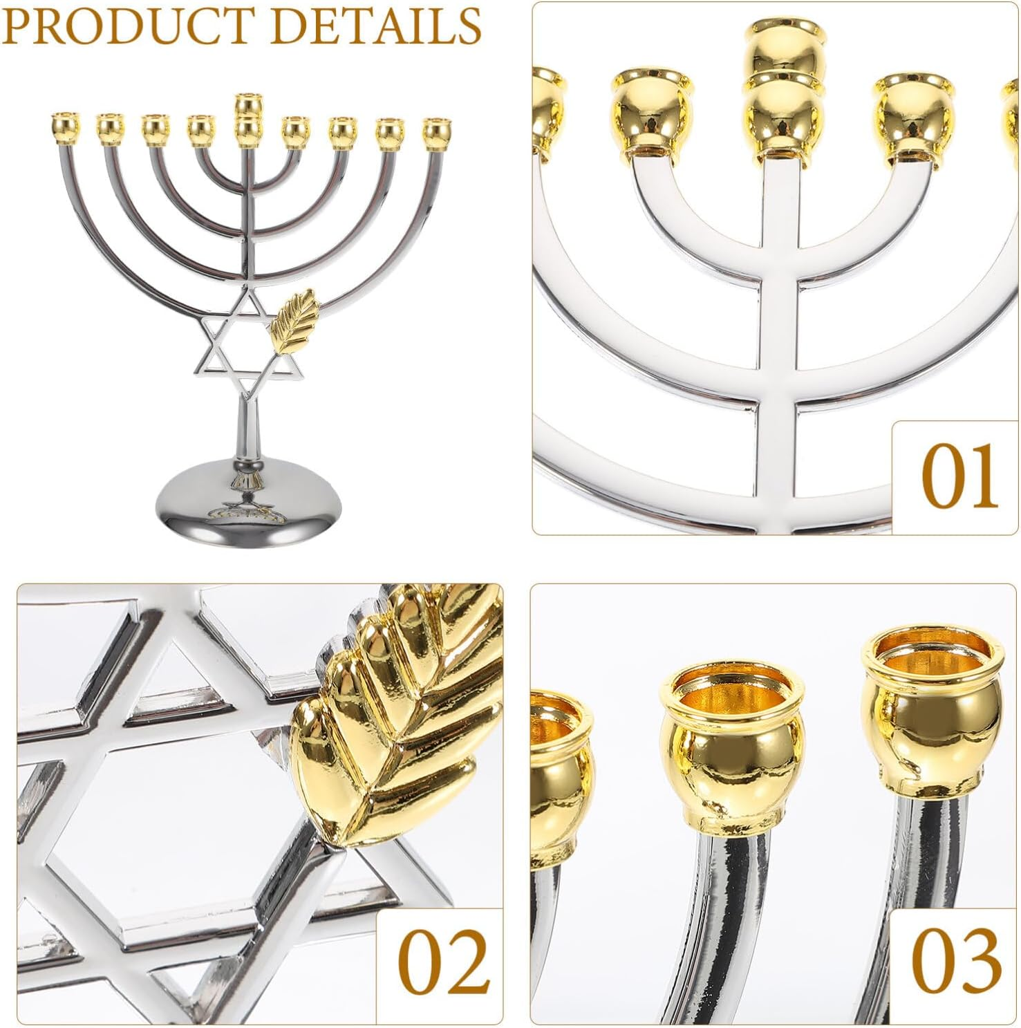 MAGICLULU 9 Branch Menorah Candle Holder,Jewish Candle Holder Candle Stand Candlestick 9 Arm Candlestick Holder Ceremony Candlelight for Chanukah image number 2