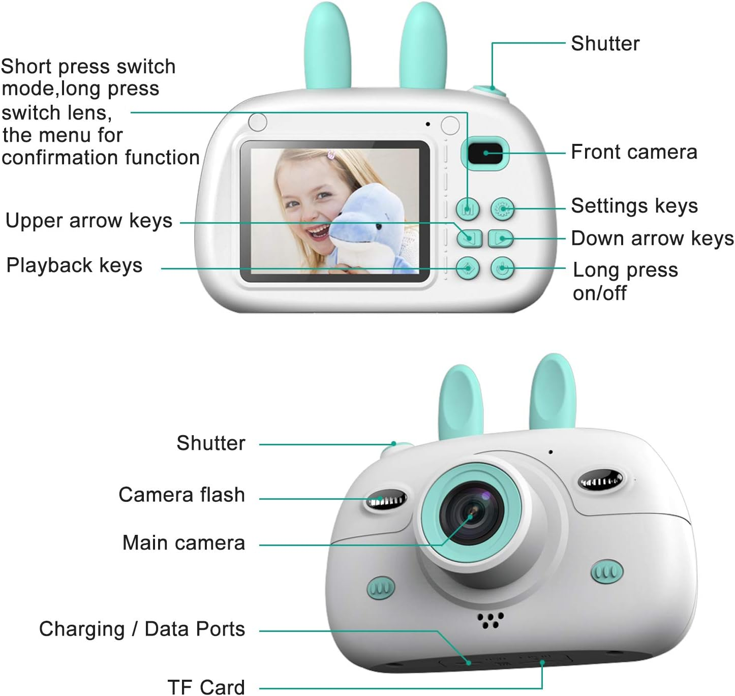 Kids Digital Video Camera Front and Rear Selfie 8MP Mini Rechargeable Children Camcorder, Shockproof Soft Cover 2 Flashlight Toys Camera 3-12 Year Old, 650Mah 32GB (Blue)