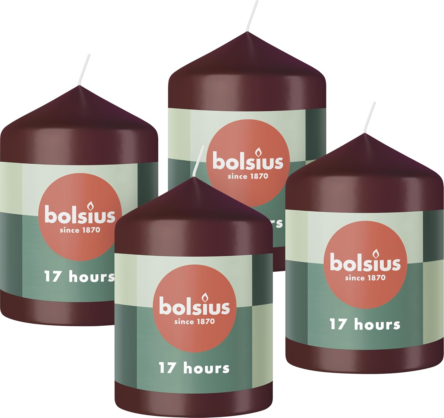 Bolsius Pillar Candles - Green - 4-Pack - 8 X 6 Cm - Decorative Household Candles - Long Burning Time of 17 Hours - Unscented - Includes Natural Vegan Wax - without Palm Oil