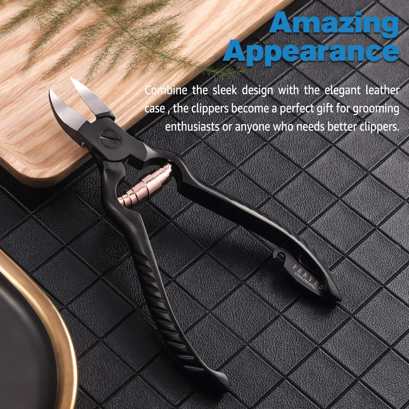 FERYES Precision Toenail Clippers for Thick or Ingrown Toenails- Secure and Stylish Design Thick Nail Clipper - W/Leather Case