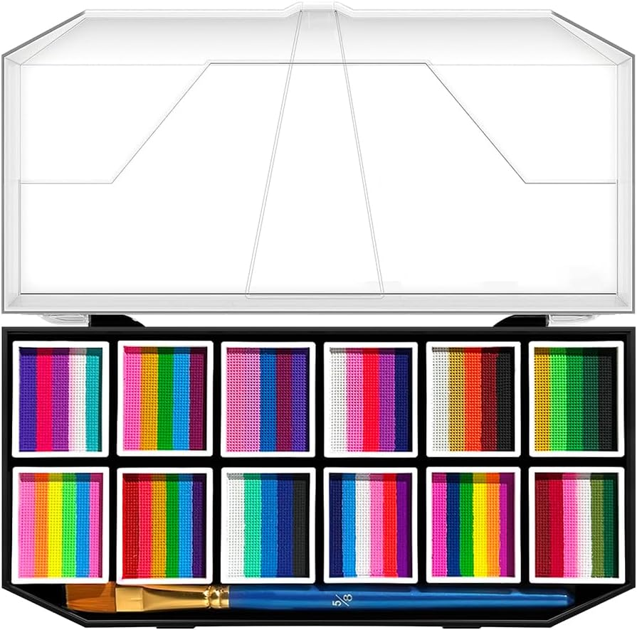 12-Color Water-Based Face Body Paint Set with Brushes, Rainbow Professional Face Painting Kit Body Paint Palette with 1 Painting Brushes, Halloween Makeup Washable Face Paint image number 4