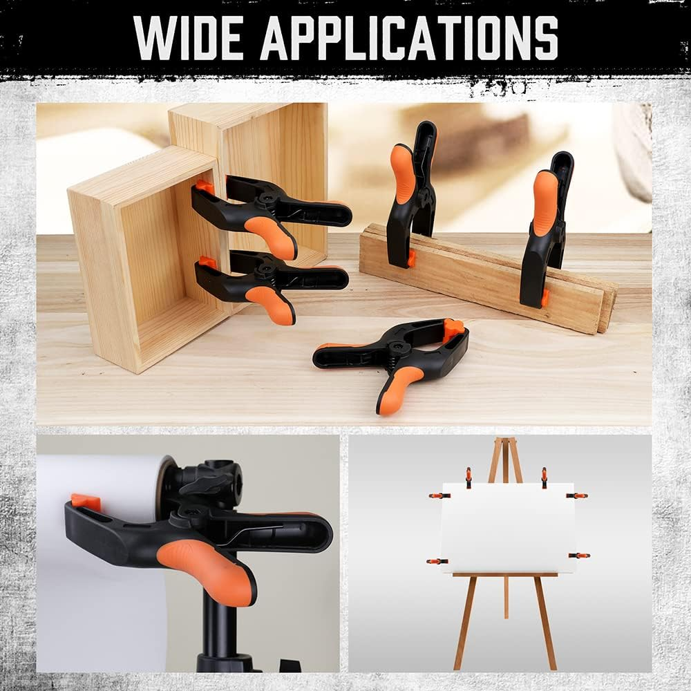 HORUSDY 4-Pack Spring Clamps Heavy Duty, 7-Inch Large Plastic Clamps for Crafts with 3.7 Inch Jaw Opening for DIY, Gluing, Clamping and Securing (4-Piece 7Inch Clamps)