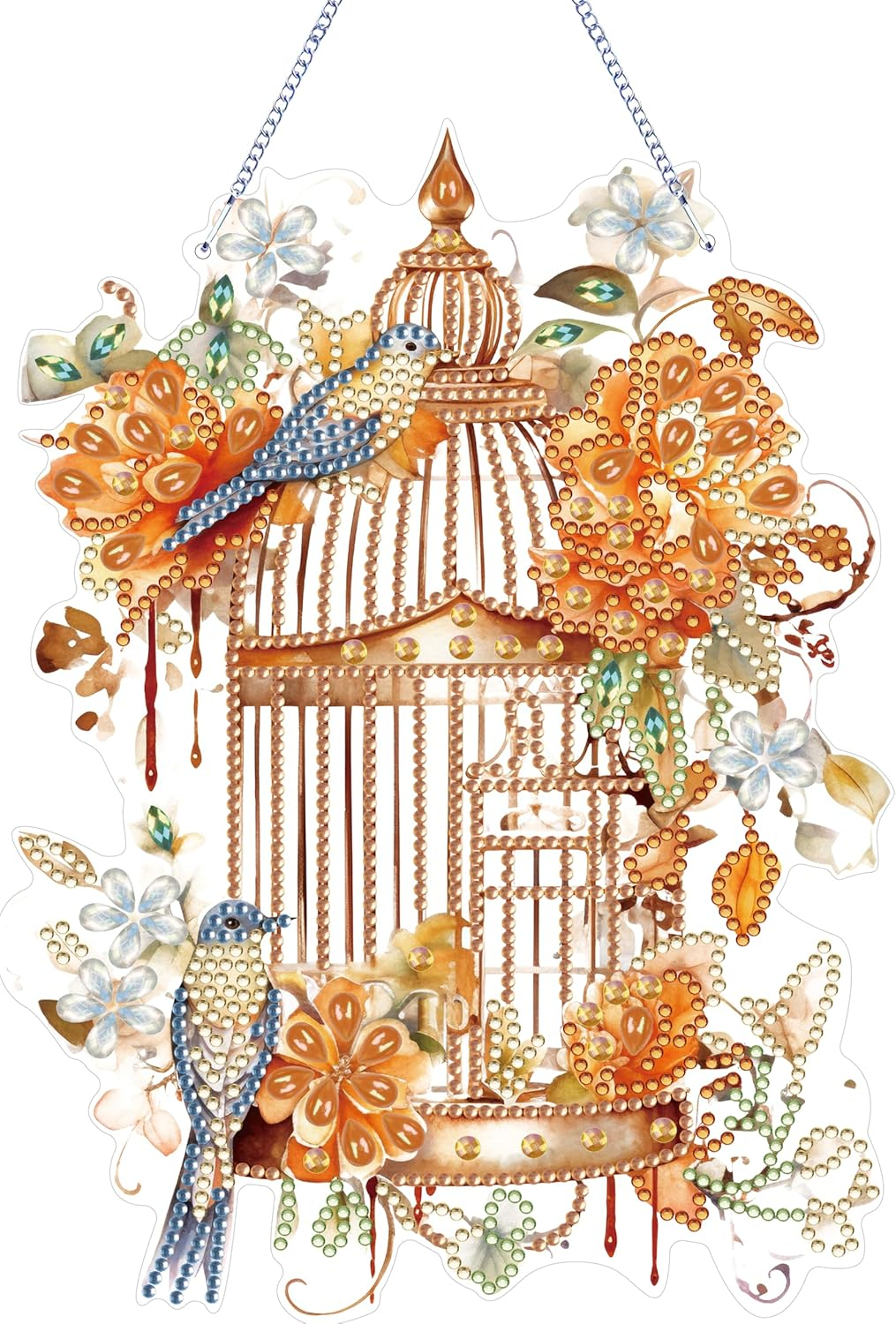 MEIEST Diamond Art Painting Hanging Pendant Kit,Diy Flower Birdcage Crystal Art Hanging Sign,Diamond Window Hanging Wreath Ornament for Home Decor (361)