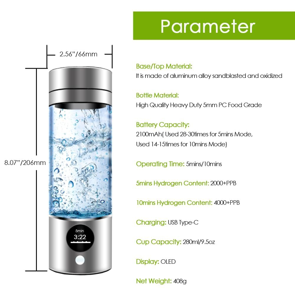 Hydrogen Water Bottle -Portable Rechargeable Hydrogen Water Ionizer Machine, with SPE/PEM Technology, for Home image number 4