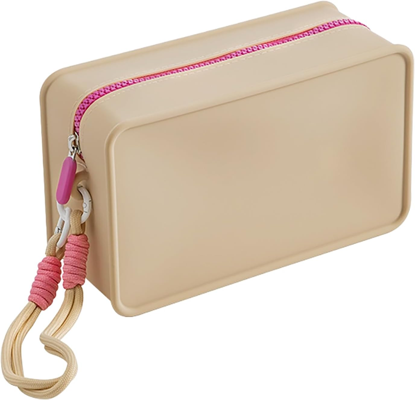 Macaron Style Silicone Travel Makeup/Cosmetic/Toiletry Bag-Waterproof Portable Organizer Pouch with Zipper/Braided Lanyard Keychain/Women Girls' Gym Wash Bag/Purse/Stores Makeup Brush & Nail Polish