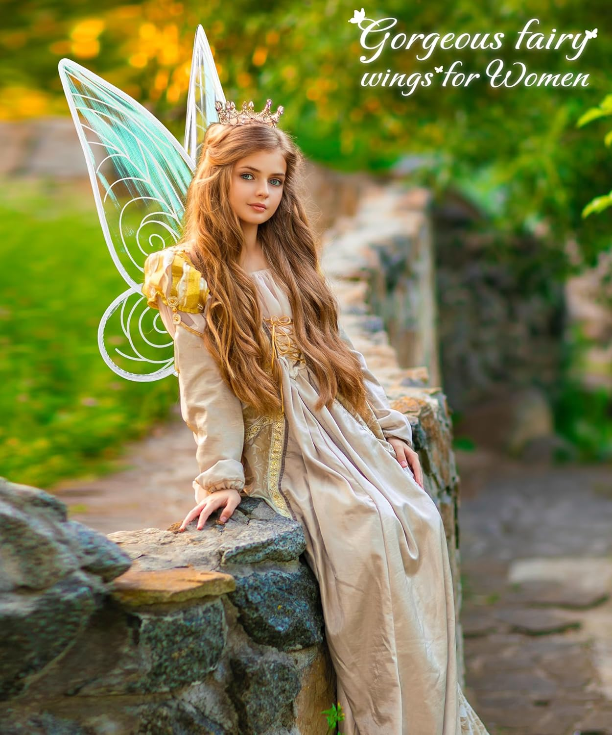 2Pcs Adult Fairy Wings, Sparkling Sheer Butterfly Wings for Adults Birthday Halloween Costume Dress up for Kids Girls Women image number 4