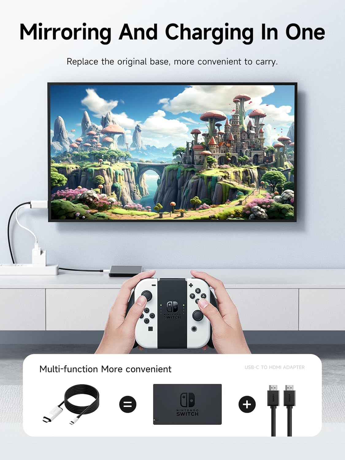 Hagibis Switch Dock for Nintendo Switch OLED, USB C to HDMI Cable Adapter with 4K@60Hz HDMI, 100W Power Delivery, Type-C to HDMI Adapter for Laptop, Tablet, Steamdeck, ROG Ally (White 60Hz) image number 3