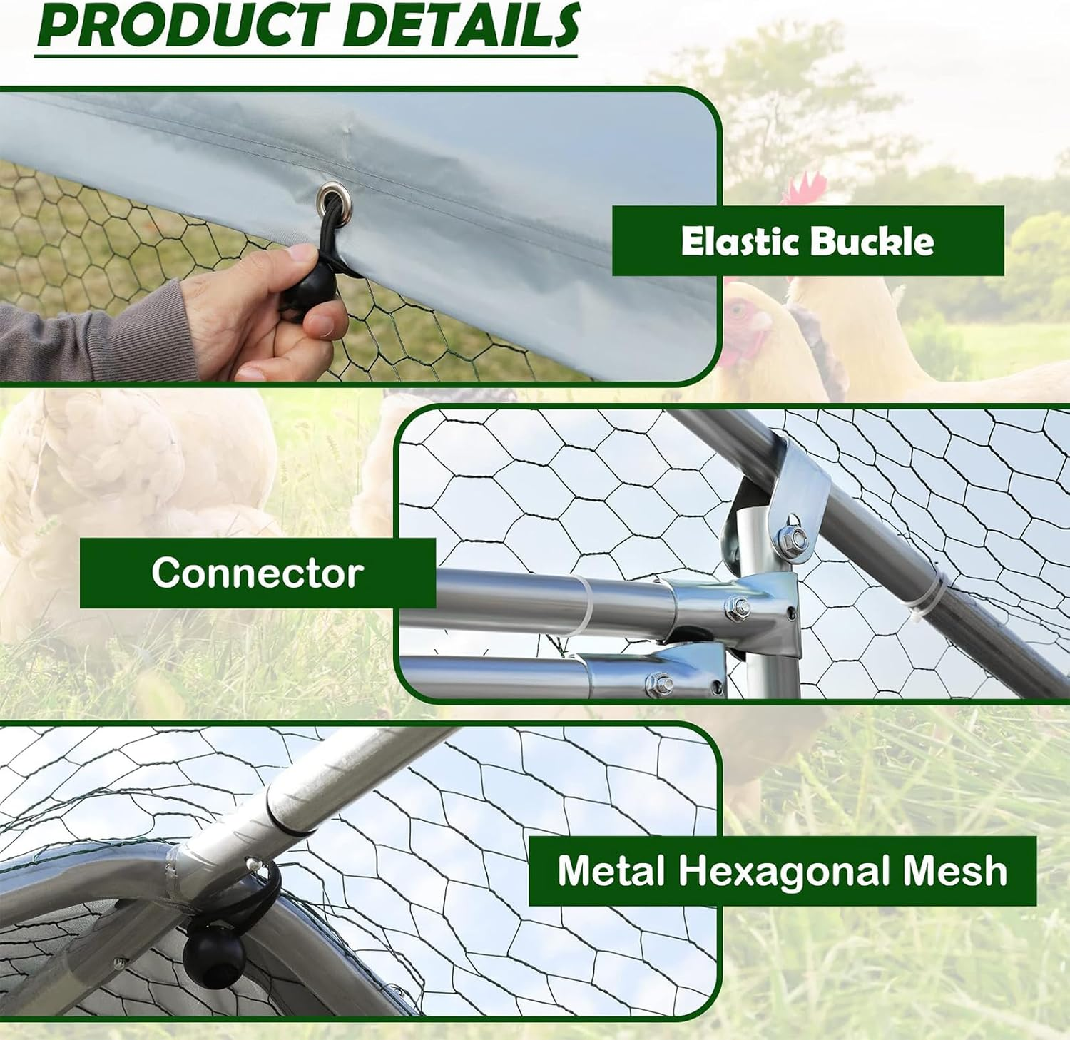 Metal Chicken Coop 2X2X2M Chicken Runs with Cover,Duck Coop Cage for Outdoor Backyard Farm Rabbit Small Animal Dog Poultry Cat Hutch image number 3