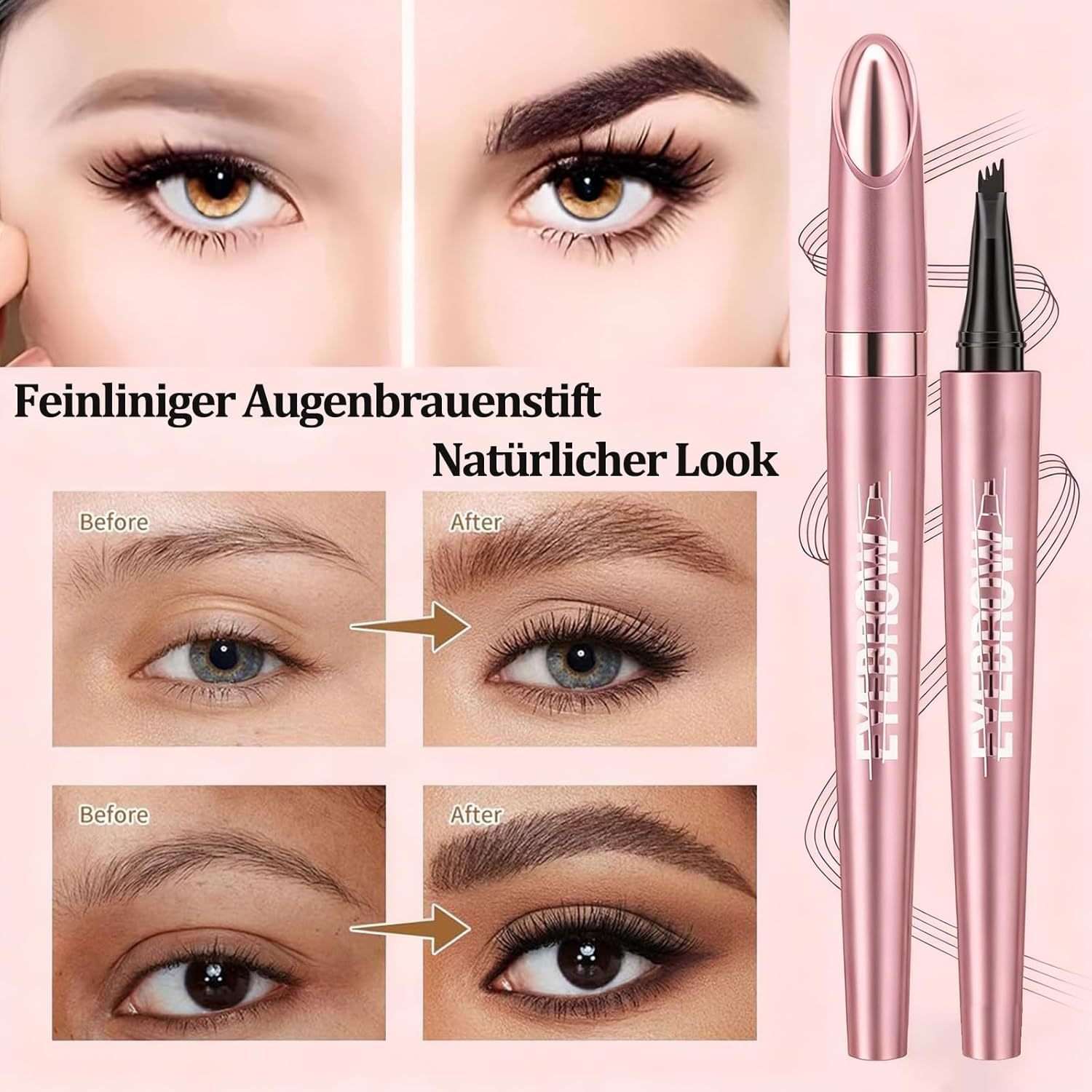 3D Waterproof Microblading Eyebrow Pencil with 4 Micro Fork Tips, Long-Lasting & Waterproof Brow Pencil Creates Effortless Natural Looking Brows (Natural Brown, 1 Piece) image number 2