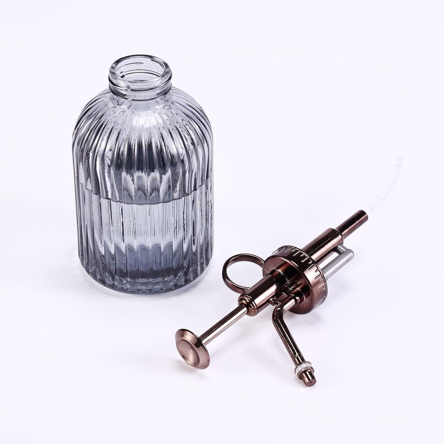 Glass Plant Mister - 7.5" Green Glass Water Spray Bottle with Gold Top Pump, Indoor/Outdoor Small Plant Sprayer (Gray+Bronze) - Gray+Bronze D image number 7