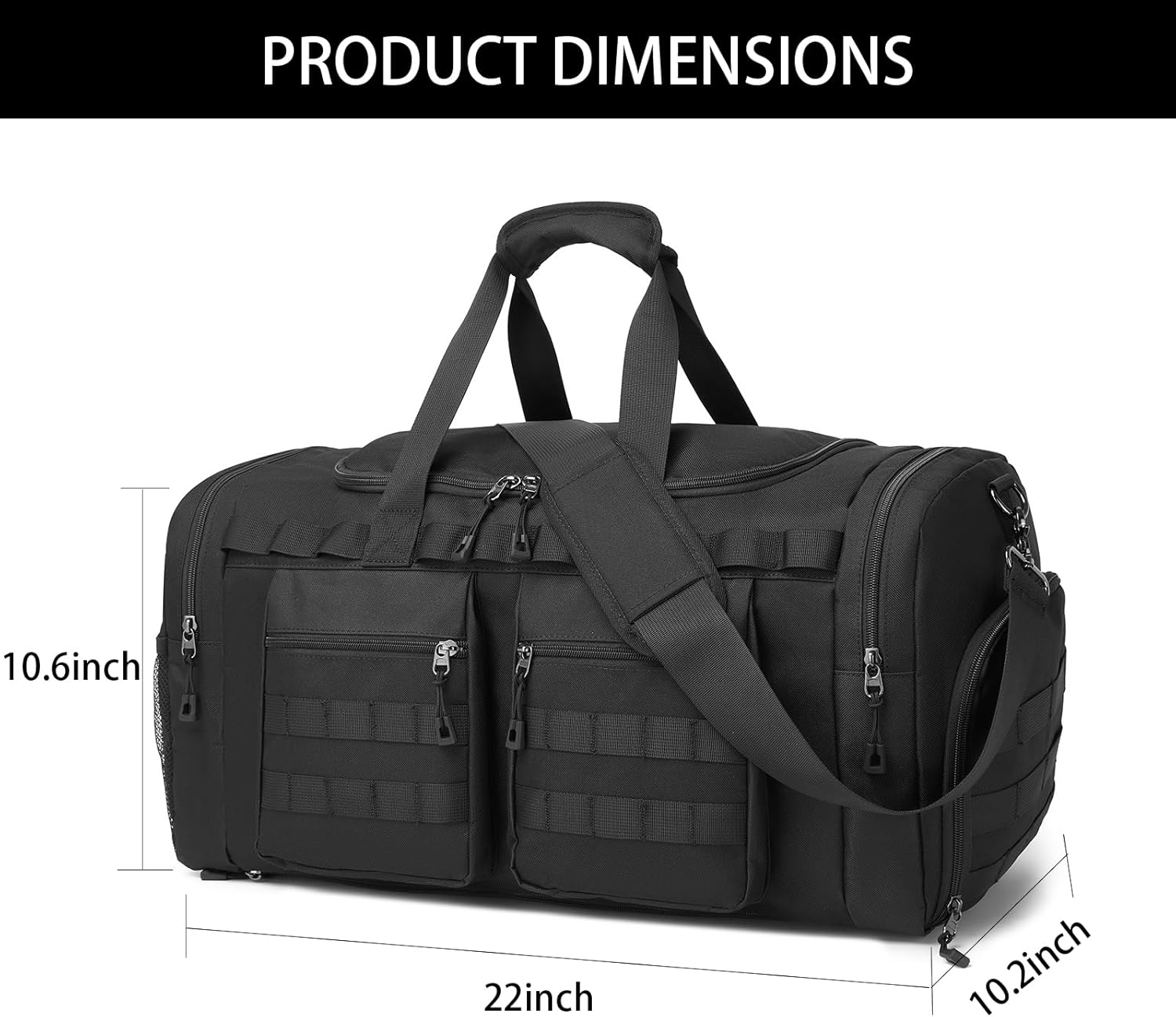 Tactical Gym Bag for Men,Carry on Duffel Bag with Shoe Compartment Gym Duffle Bags for Travel Military Duffle Bags with Molle System for Weekend Overnight Bag,Black - Classic Black image number 6
