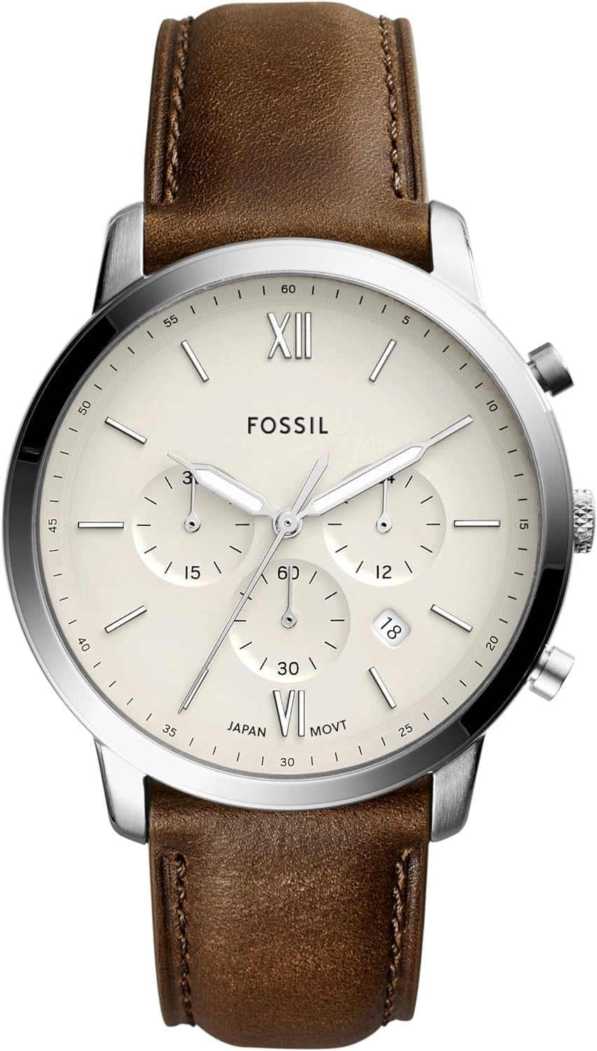 FOSSIL Men'S Quartz Watch Chronograph Display and Leather Strap, FS5380, Brown/Yellow image number 3