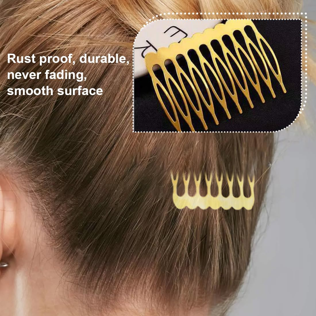 20 Metal Side Combs (10 & 8 Teeth) for Veil Combs French Hair Combs with Teeth for Women with Silver Gold Bun Clip image number 5