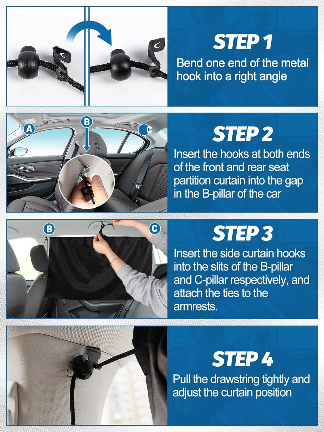 PAMASE Set of 3 Car Privacy Curtains - 95% Light Blocking Fabric Rear Seat & Side Windows Divider Curtain Baby Shades, Wide Sedan SUV Sunshade Screen Covers for Travel Camping Nap Sleeping image number 5