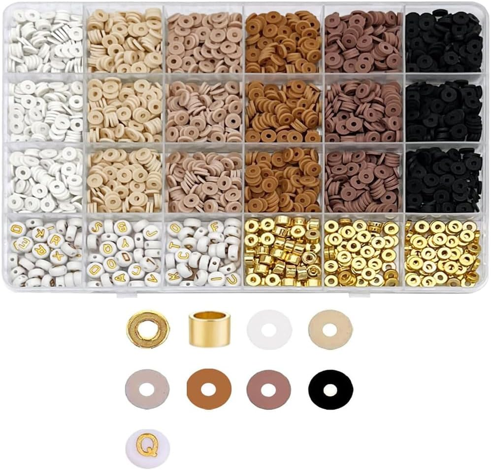 CCINEE Oblate Soft Ceramic, Letter Bead Spacing Bead Set DIY Bracelet Making Accessories (Brown Series) (Brown Style)