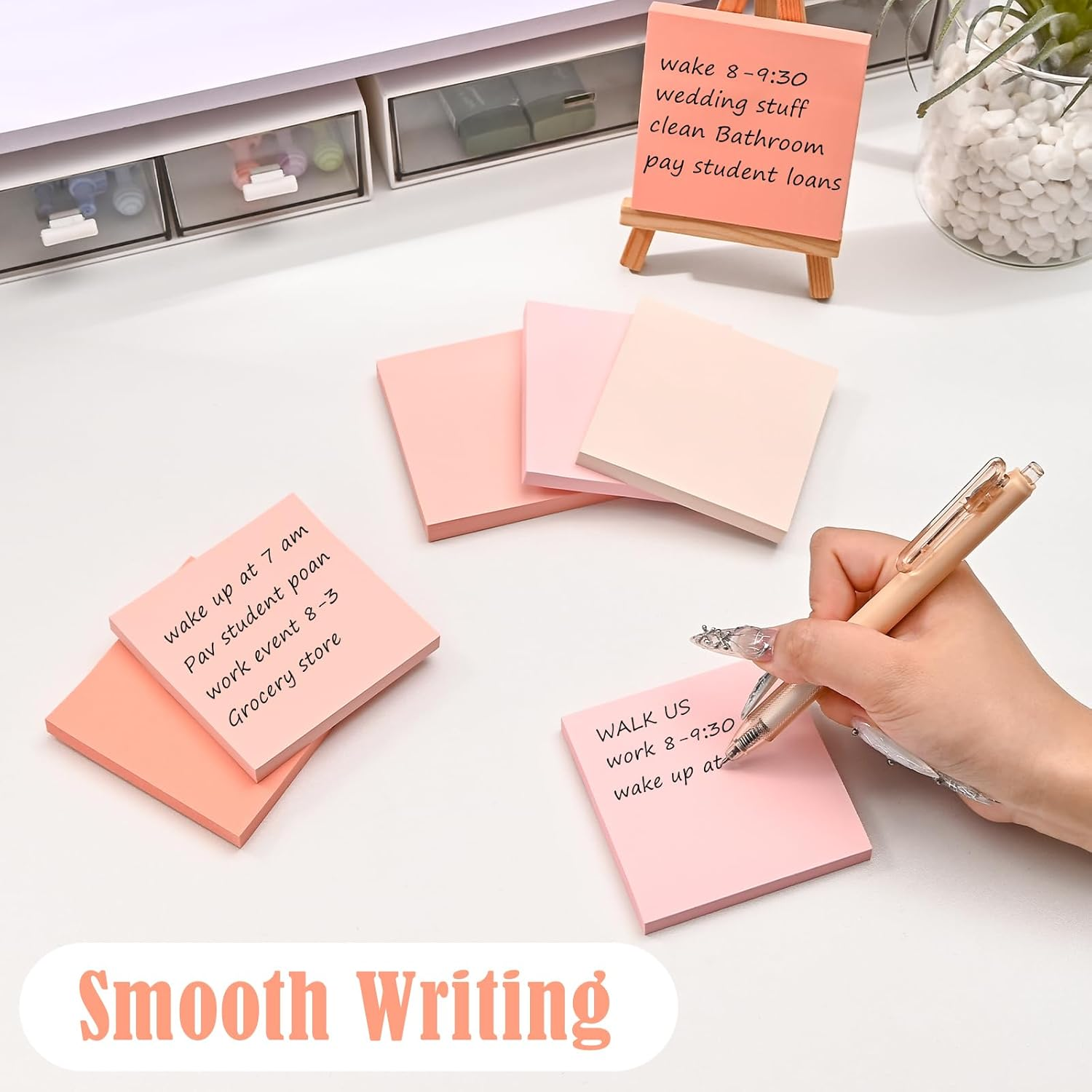 BAYTORY 640 Sheets Colored Sticky Notes, Gradient Memo Pads, Aesthetic Self-Stick Note, Self-Adhesive Sticky Note Easy to Post for Home Office School Supplies (Pink)