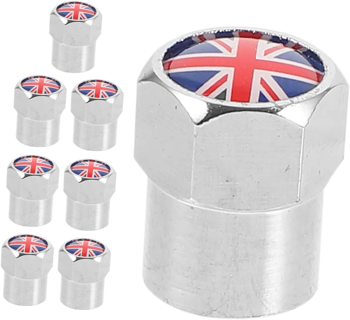 CHILDWEET 8Pcs Metal Wheel Valve Stem Caps Tire Air Caps for Cars and Motorcycles UK Flag Style Valve Stem Covers Set Automotive Tire Accessories for Men and Women image number 5