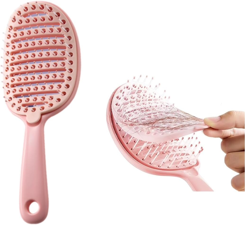Self Cleaning Hair Brush, Easy to Clean, Curved Vented Detangler Brush for Faster Blow Drying for Women Men Kids, Wet & Dry Hair (Pink) image number 3