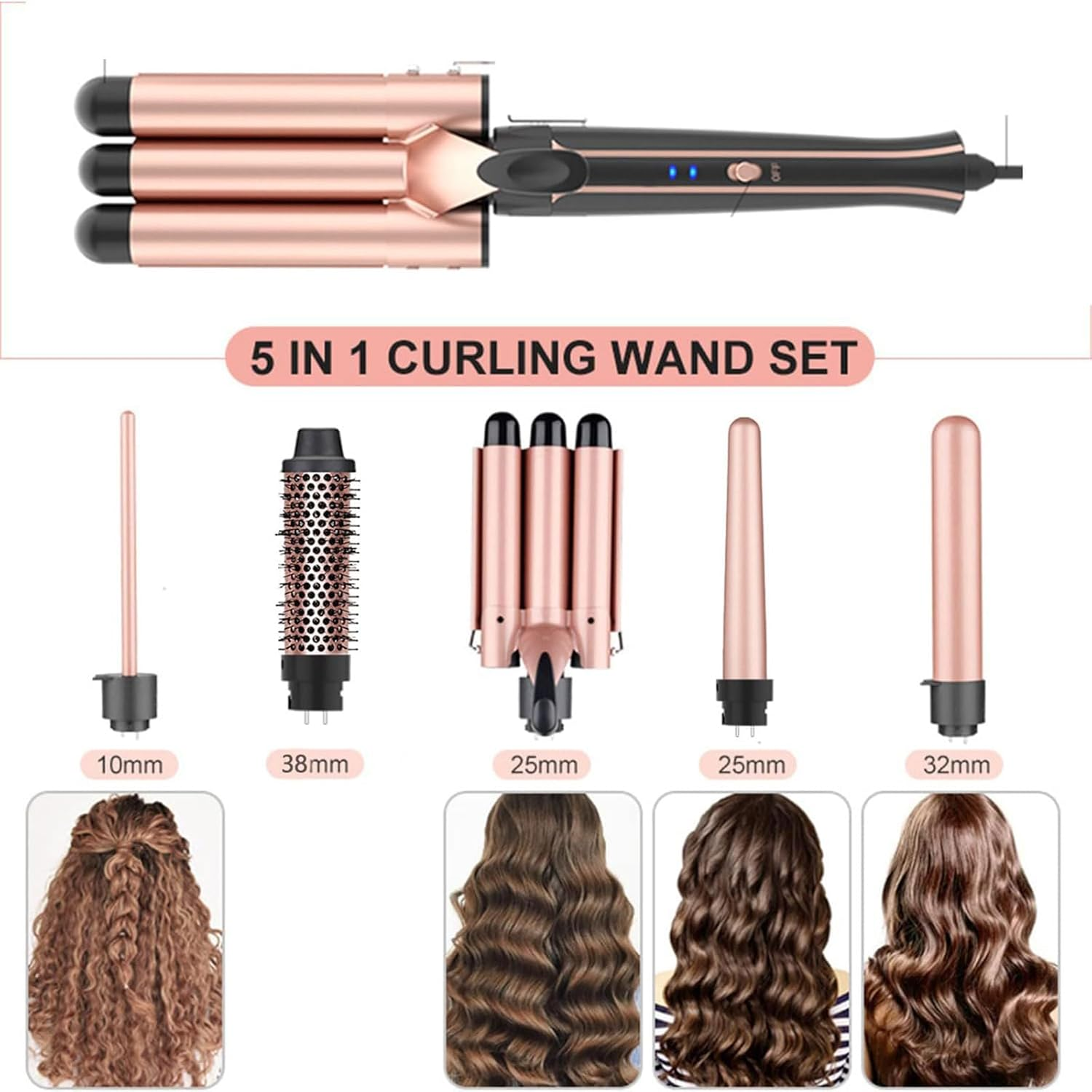 Homodoskey Curling Wand Set, 5 in 1 Hair Curler with 5 Interchangeable Wand Ceramic Barrel(9-38Mm), with LED Temperature Adjustment and Fast Heating in All Hair Type, Include Heat Resistant Glove image number 1